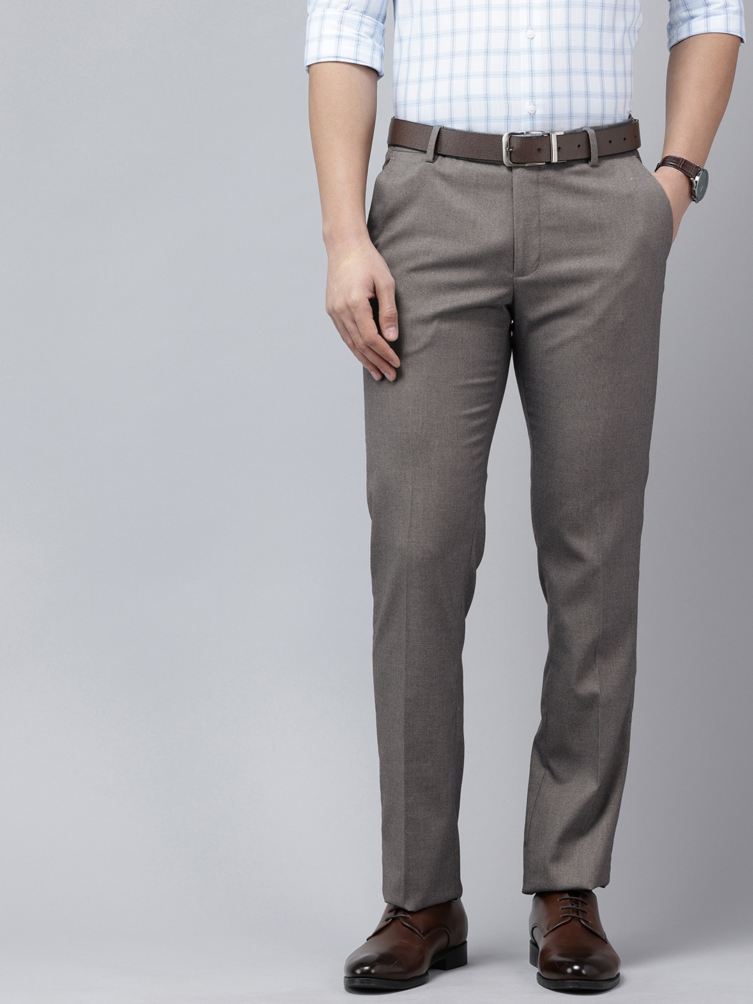 

Arrow Men Textured Hudson Tailored Fit Formal Trousers, Grey