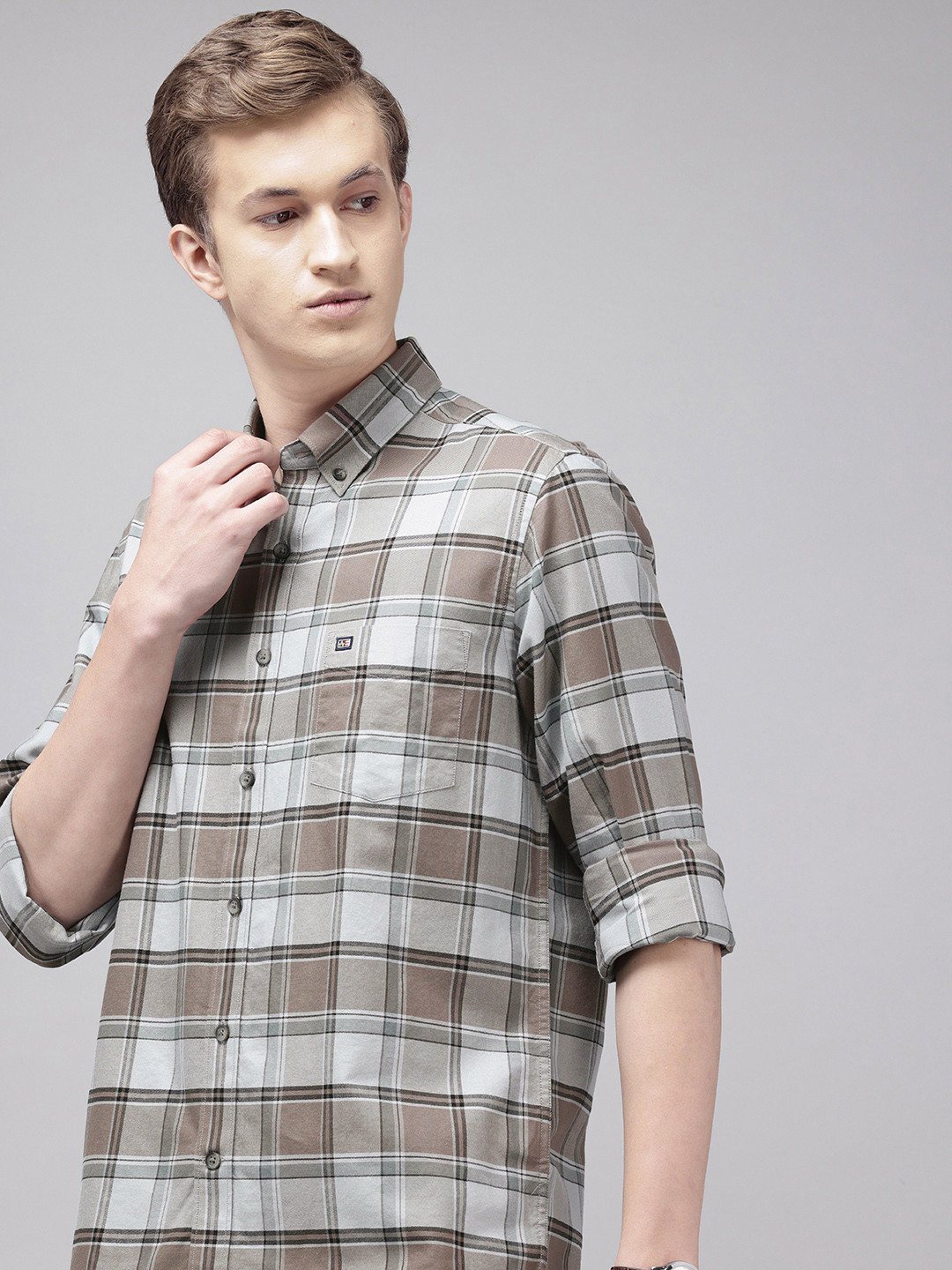 

Arrow Manhattan Slim Fit Checked Pure Cotton Casual Shirt, Grey