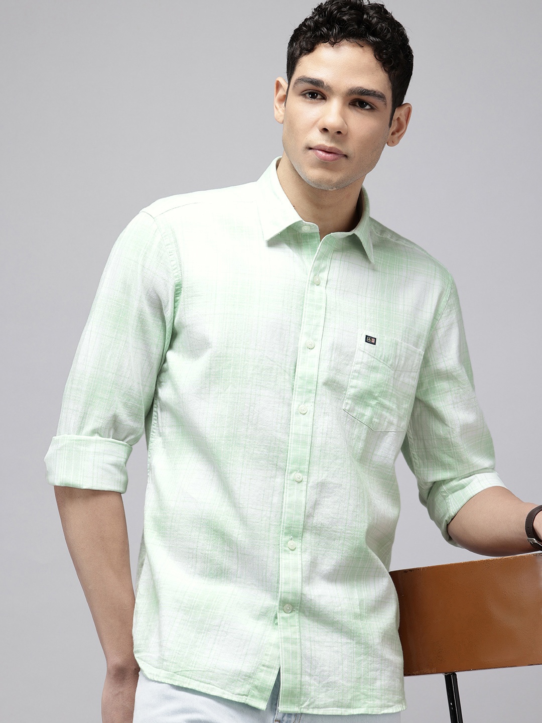 

Arrow Manhattan Slim Fit Checked Pure Cotton Casual Shirt, Green