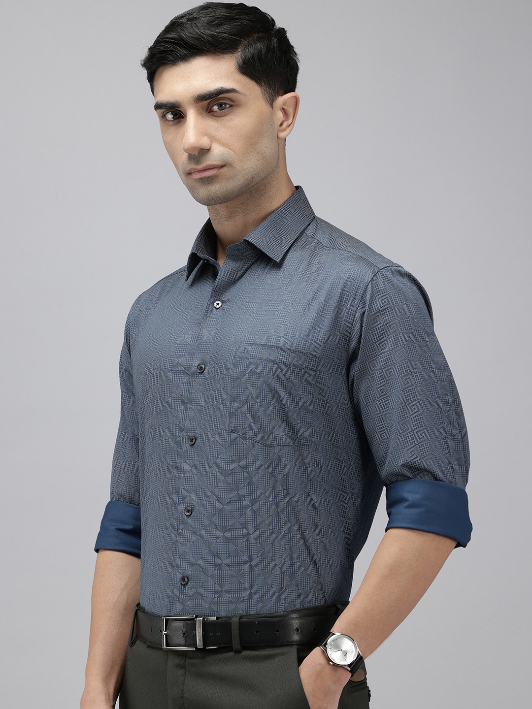 

Arrow Manhattan Slim Fit Printed Pure Cotton Formal Shirt, Blue