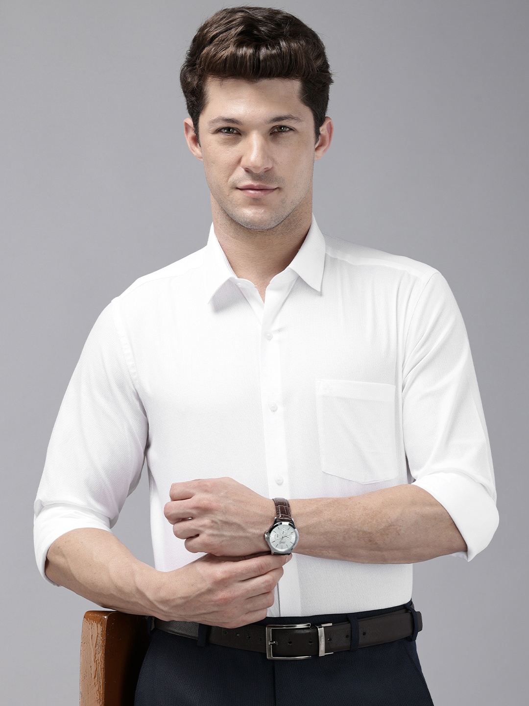 

Arrow Manhattan Slim Fit Textured Self Design Pure Cotton Formal Shirt, White