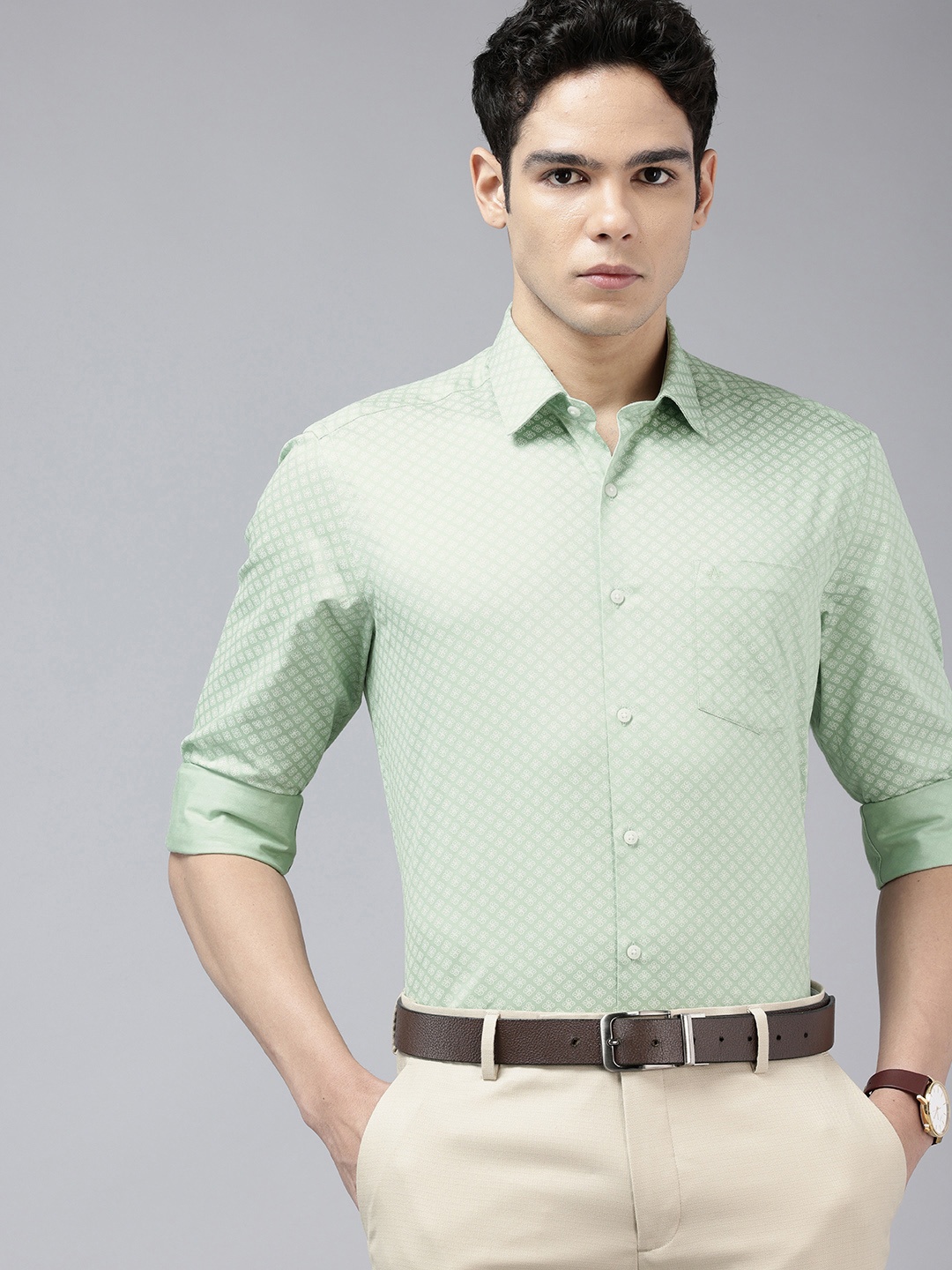 

Arrow Manhattan Slim Fit Floral Printed Pure Cotton Formal Shirt, Green