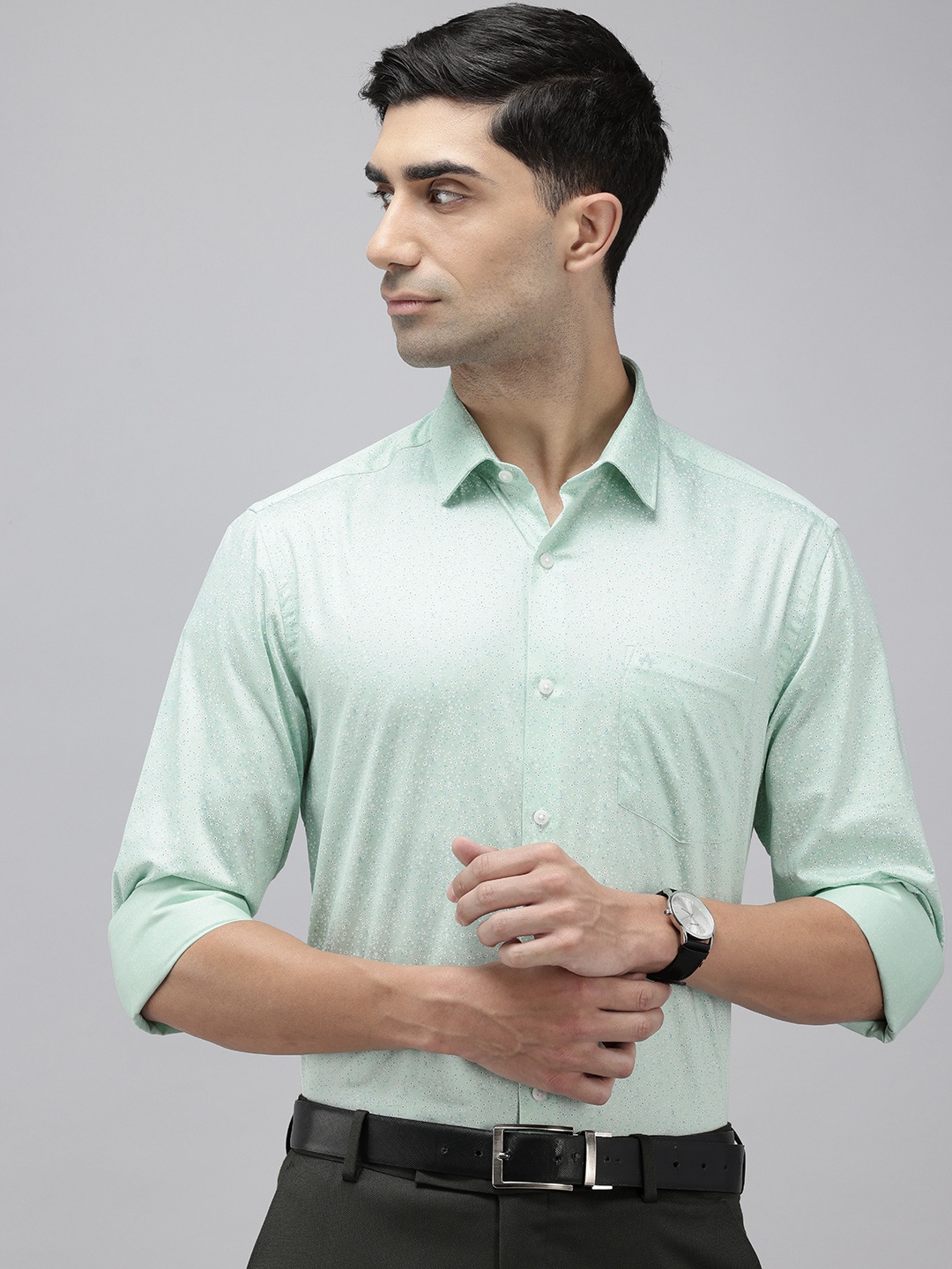 

Arrow Manhattan Slim Fit Printed Pure Cotton Formal Shirt, Green