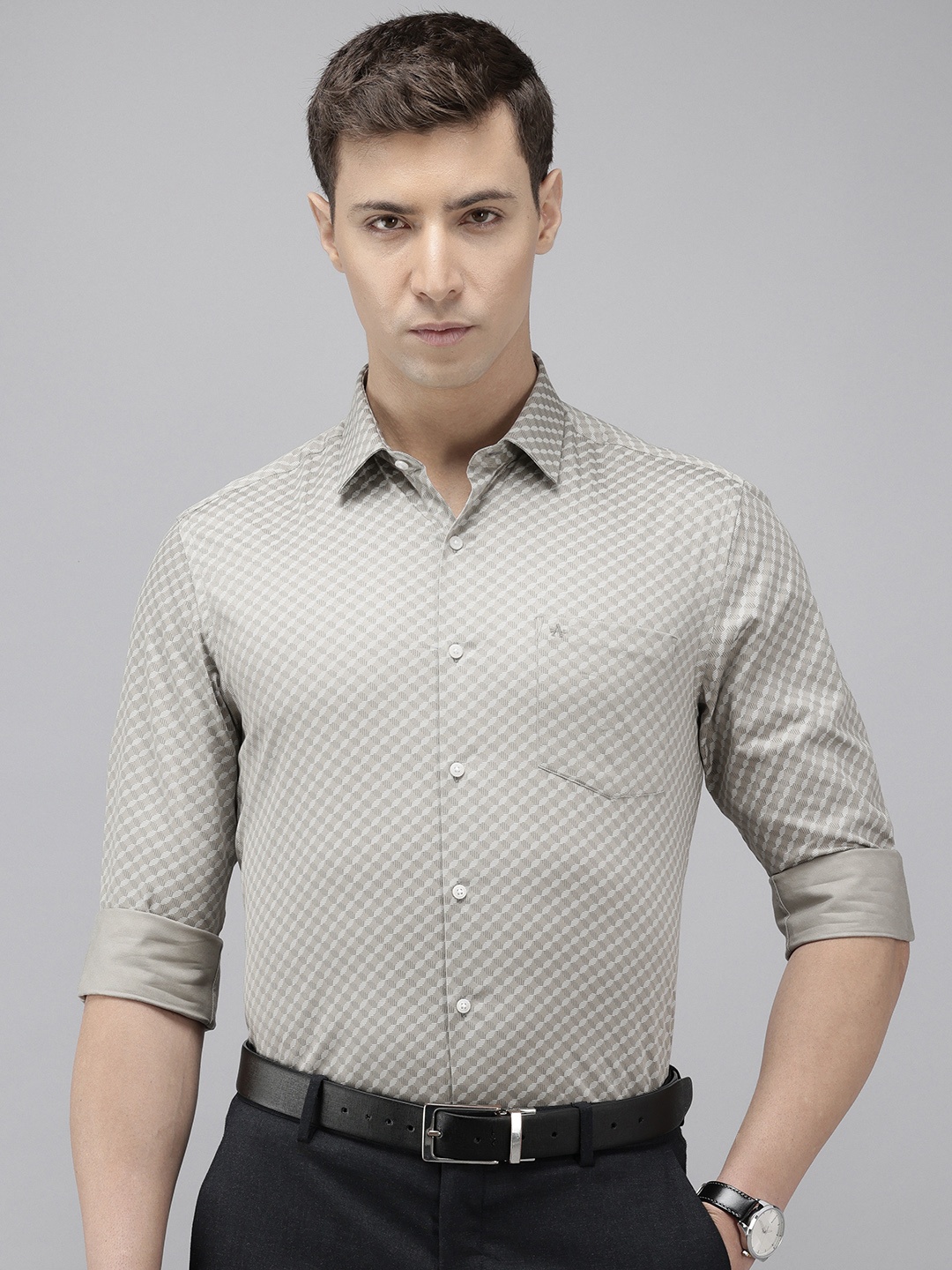 

Arrow Manhattan Slim Fit Printed Pure Cotton Formal Shirt, Grey