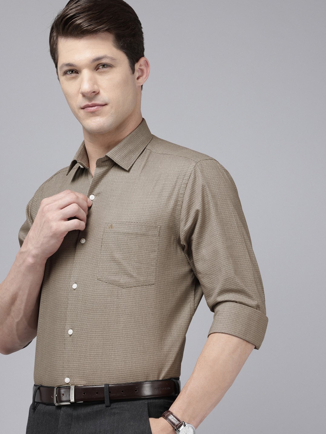 

Arrow Manhattan Slim Fit Printed Pure Cotton Formal Shirt, Beige