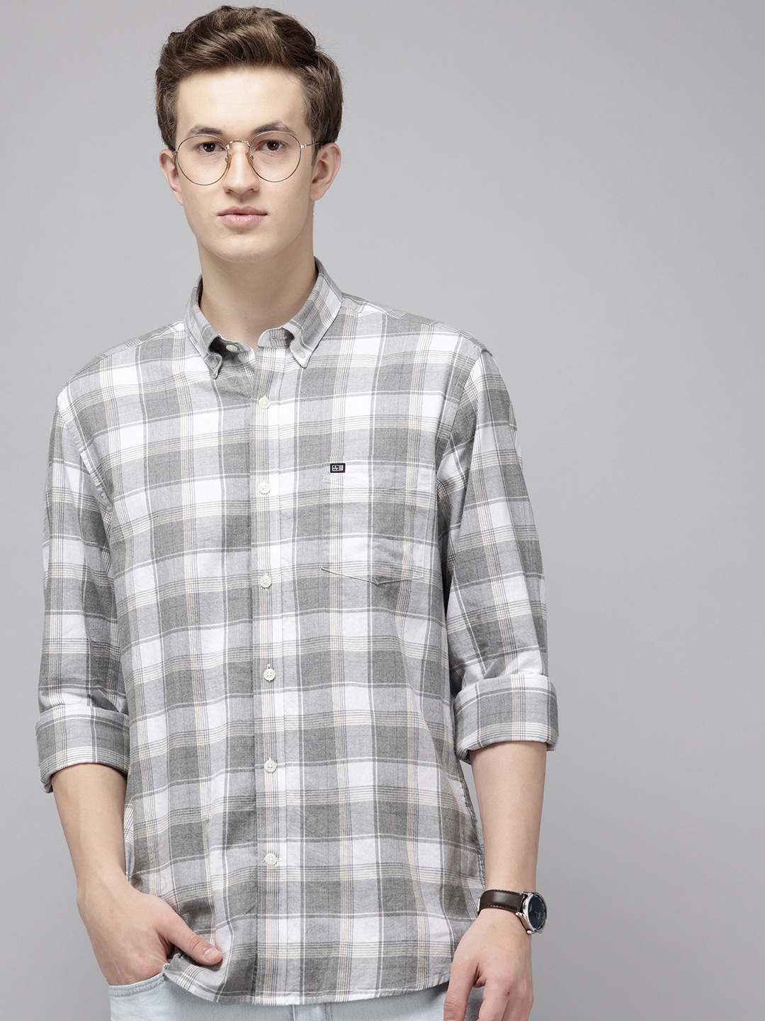 

Arrow Manhattan Slim Fit Checked Casual Shirt, Grey