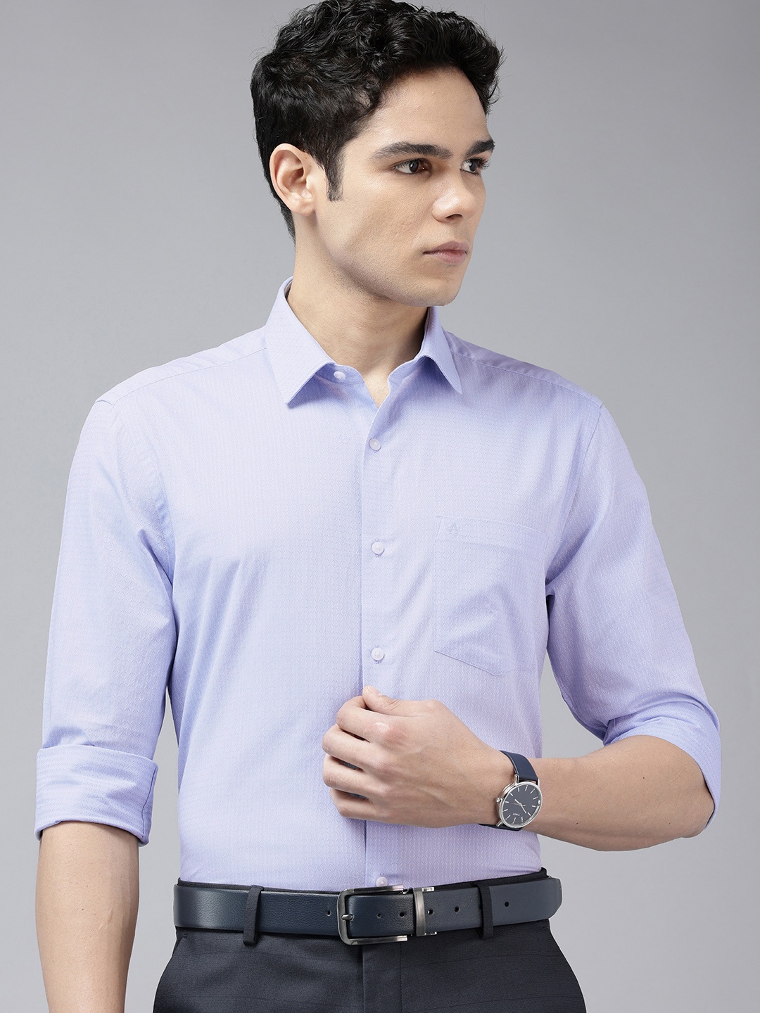 

Arrow Pure Cotton Self Design Manhattan Slim Fit Textured Formal Shirt, Blue