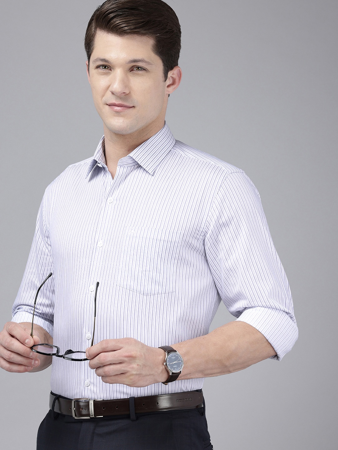 

Arrow Manhattan Slim Fit Striped Pure Cotton Formal Shirt, White