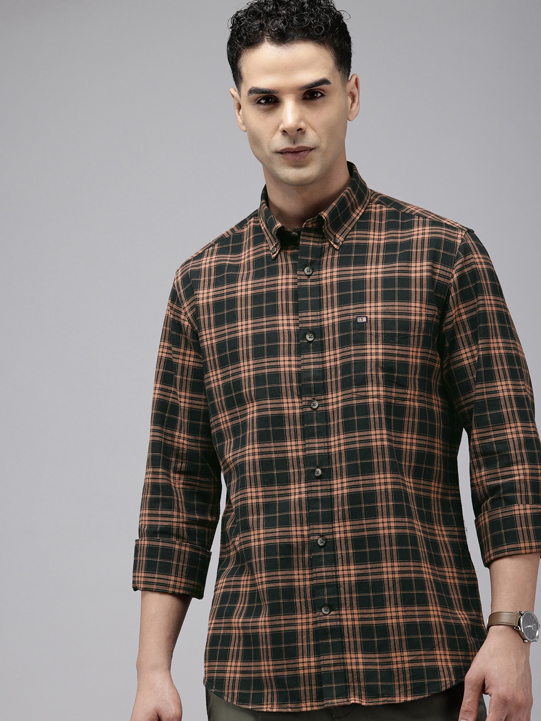 

Arrow Pure Cotton Manhattan Slim Fit Checked Casual Shirt, Beige