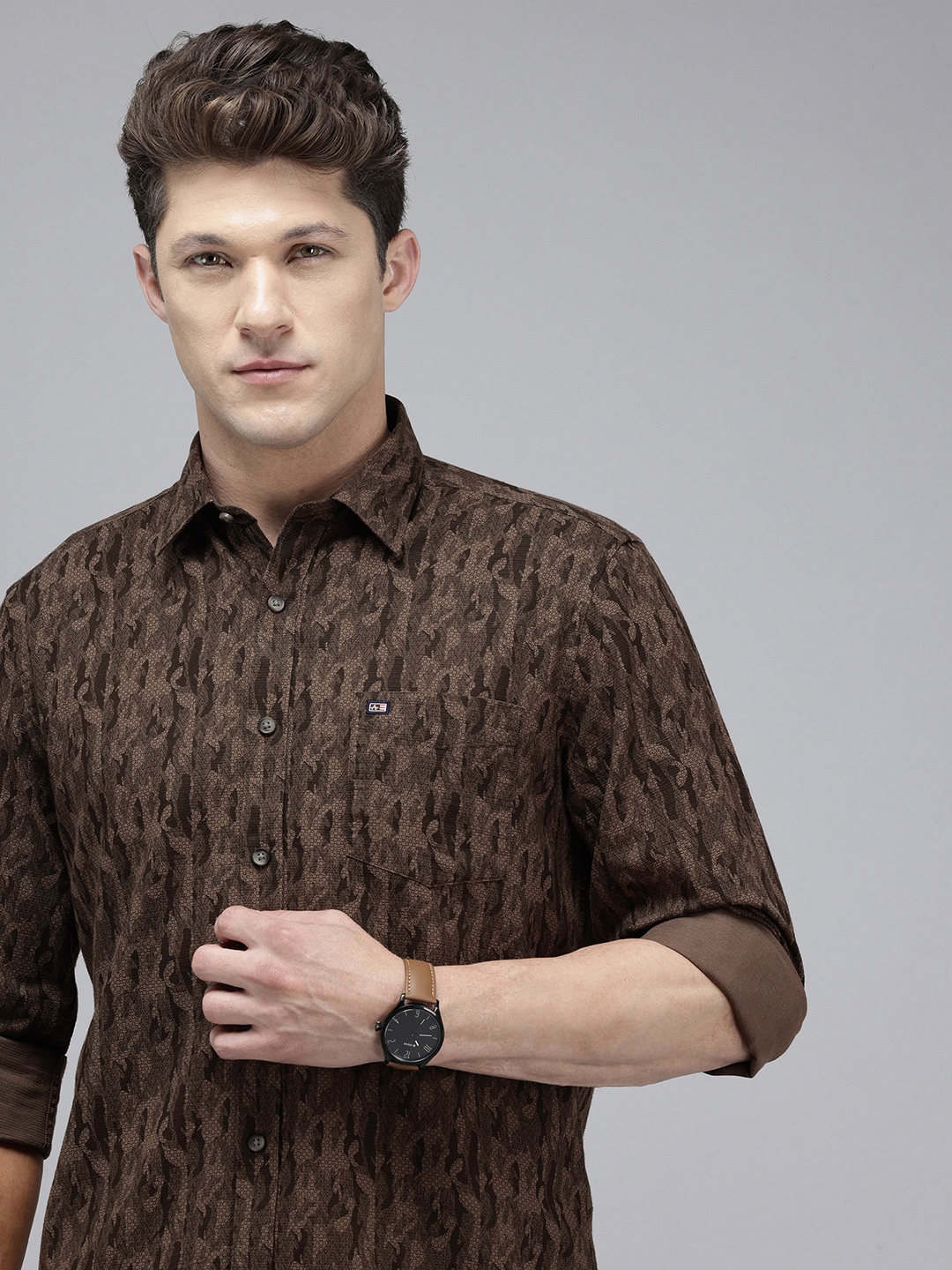 

Arrow Pure Cotton Slim Fit Opaque Printed Casual Shirt, Brown