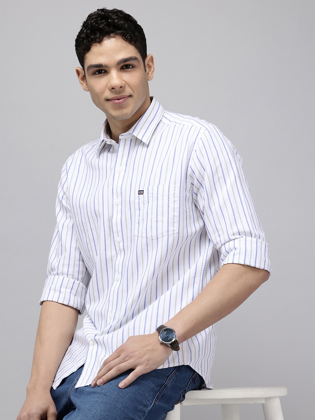 

Arrow Manhattan Slim Fit Striped Pure Cotton Casual Shirt, Brown