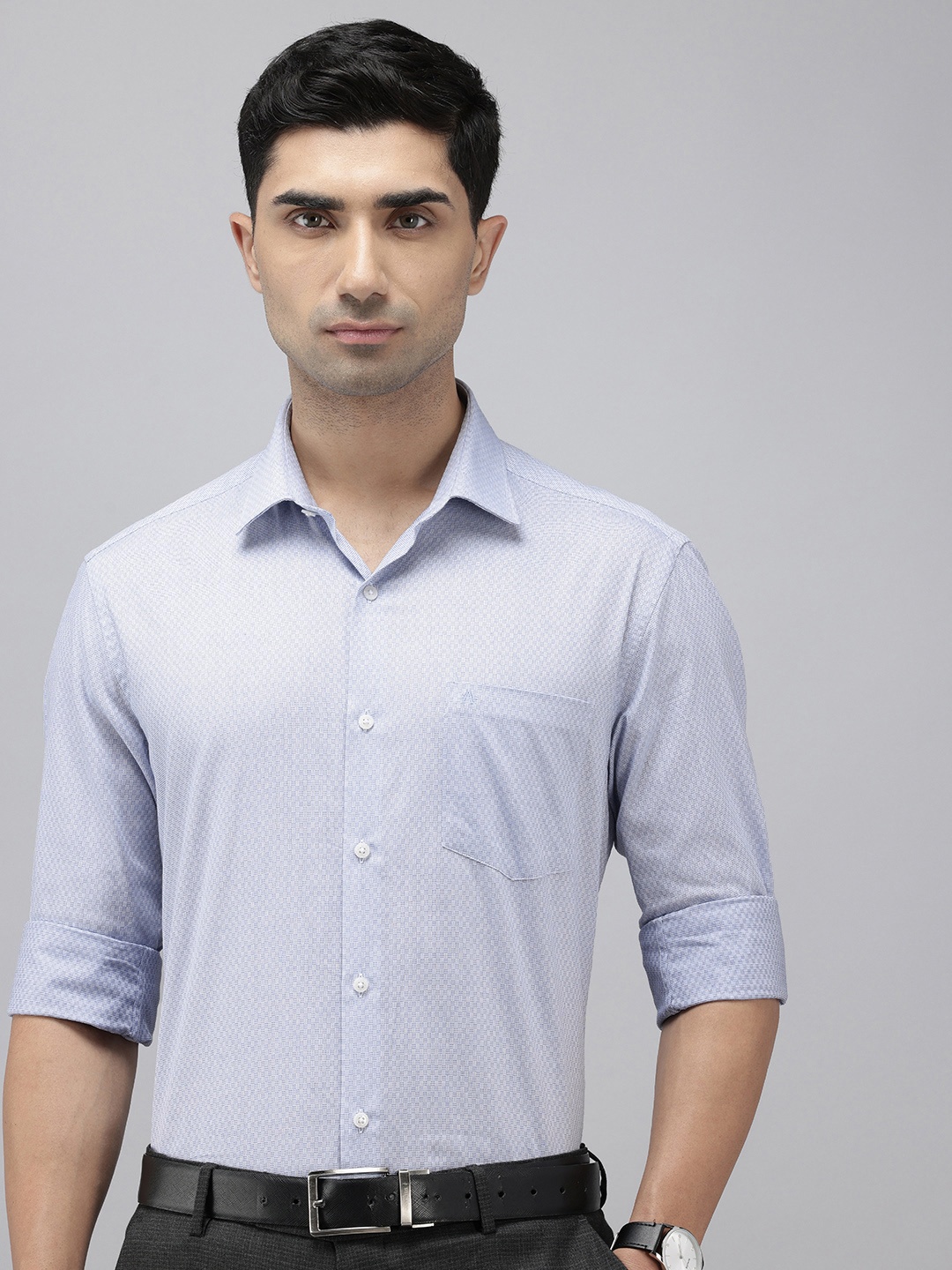 

Arrow Pure Cotton Self Design Manhattan Slim Fit Opaque Formal Shirt, Blue