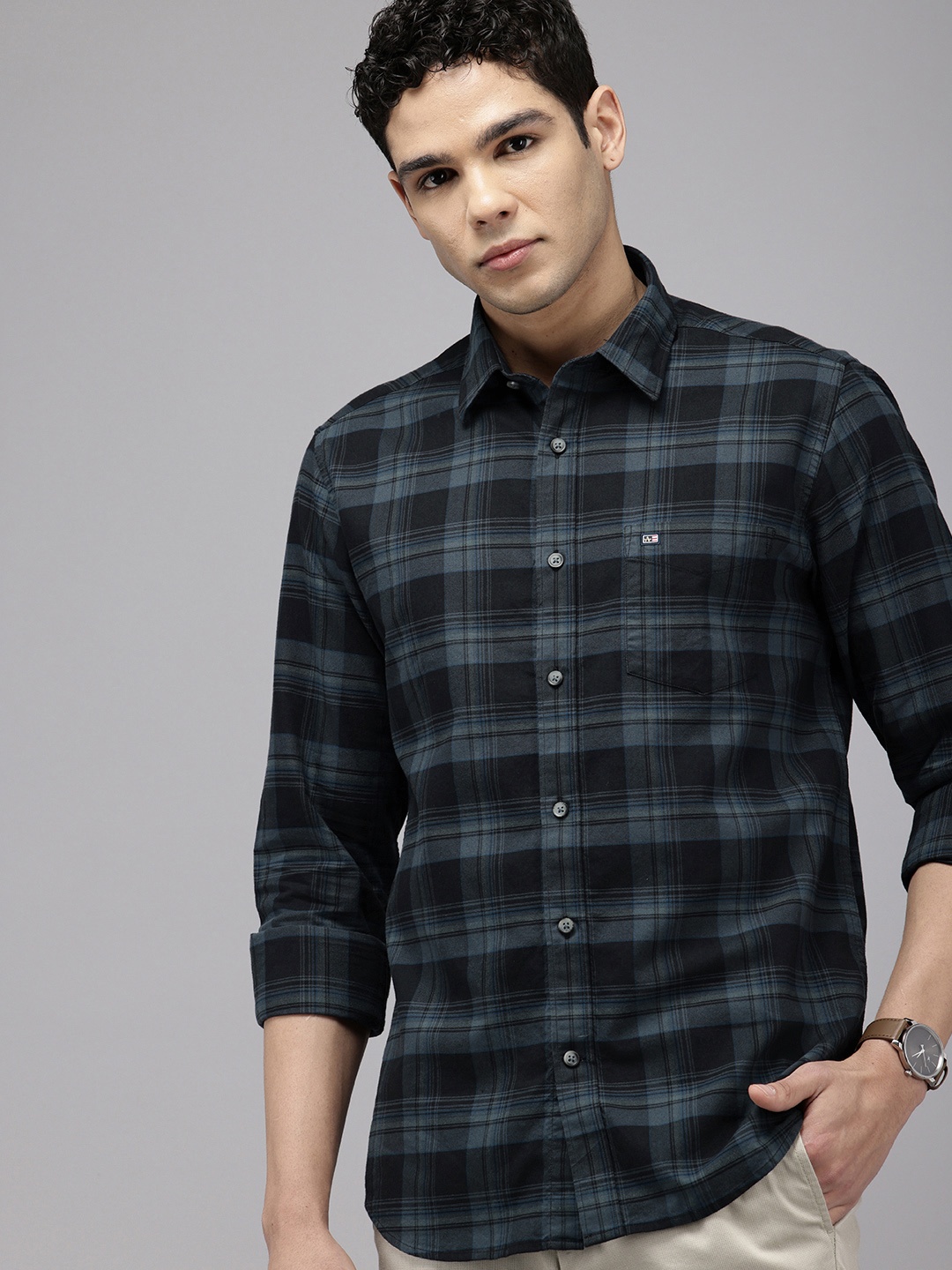 

Arrow Pure Cotton Manhattan Slim Fit Tartan Checked Casual Shirt, Blue