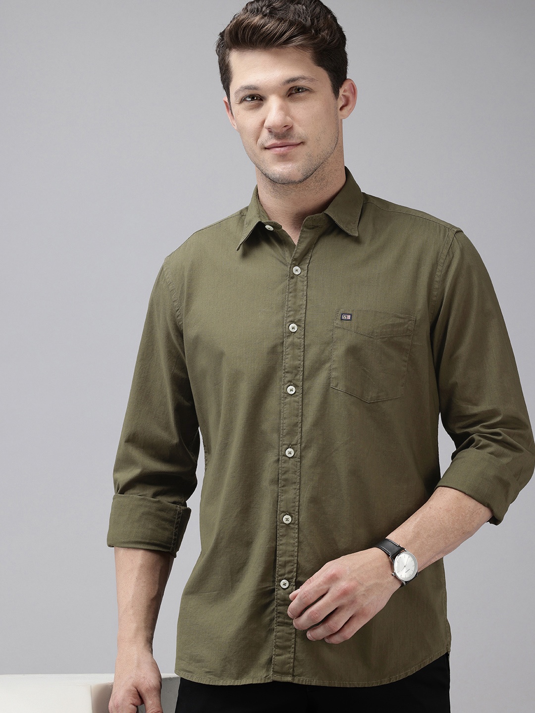 

Arrow Slim Fit Pure Cotton Casual Shirt, Olive