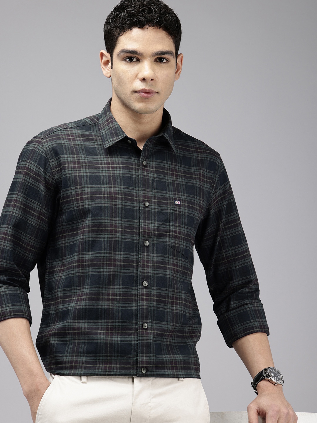 

Arrow Pure Cotton Manhattan Slim Fit Tartan Checked Casual Shirt, Green