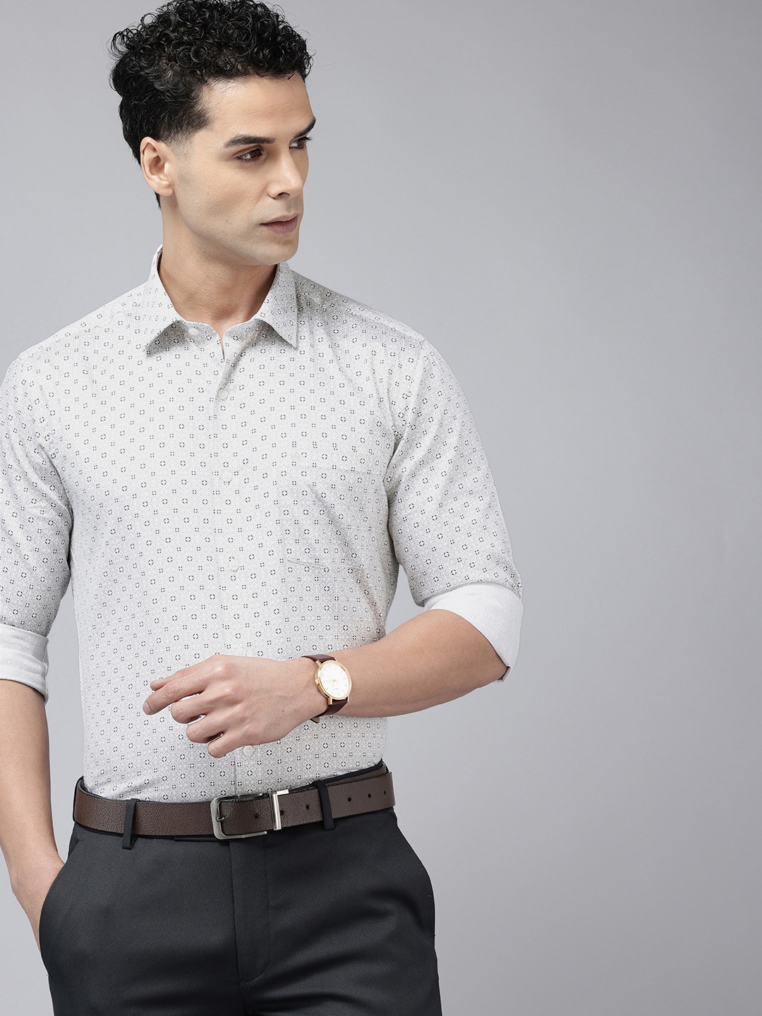 

Arrow Manhattan Slim Fit Printed Pure Cotton Formal Shirt, Grey