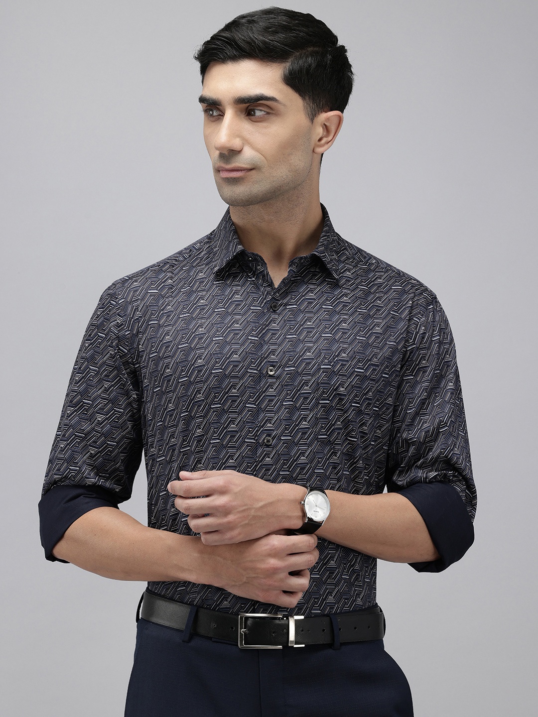 

Arrow Manhattan Slim Fit Printed Pure Cotton Formal Shirt, Blue