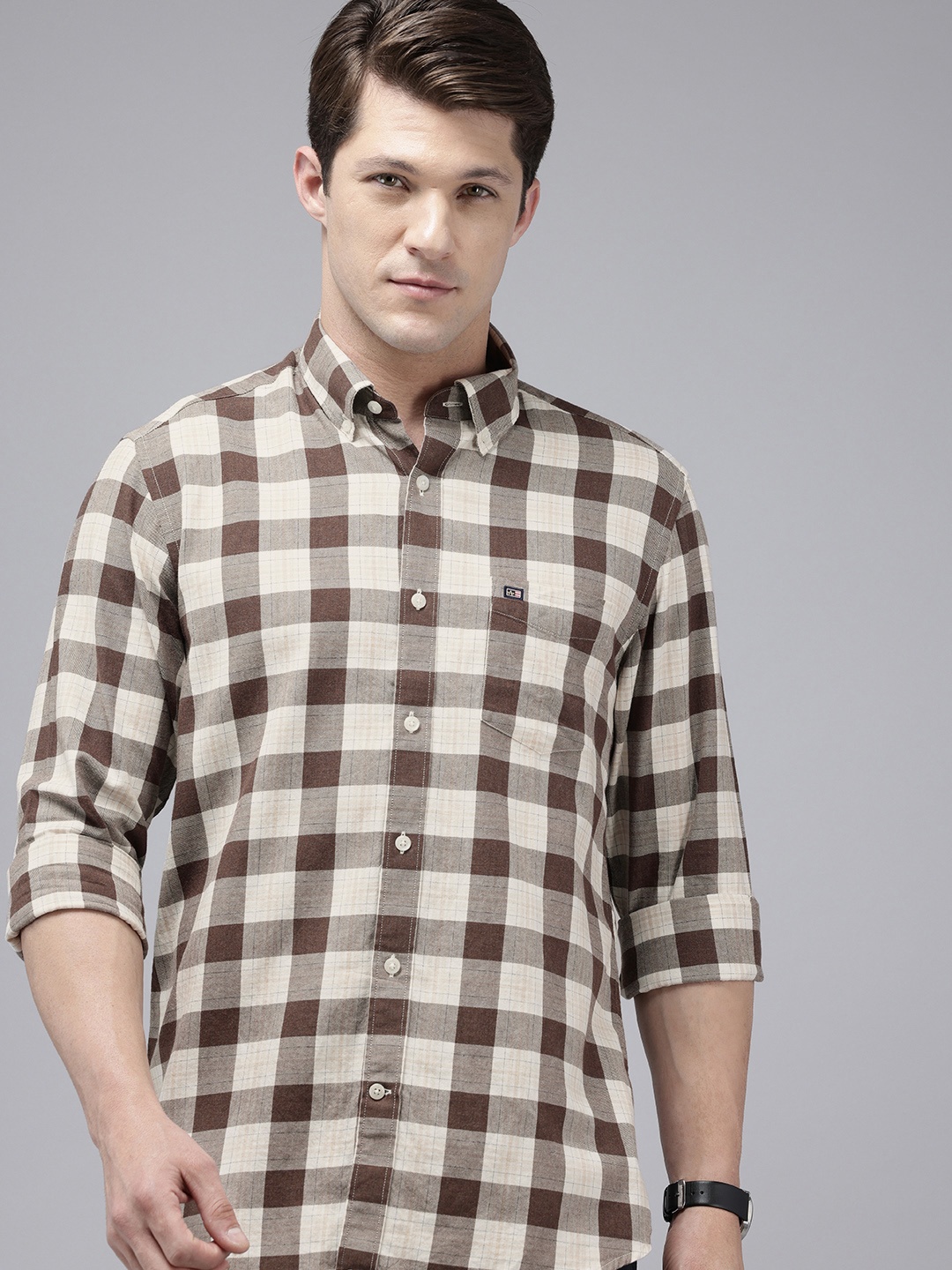 

Arrow Pure Cotton Manhattan Slim Fit Opaque Checked Casual Shirt, Brown