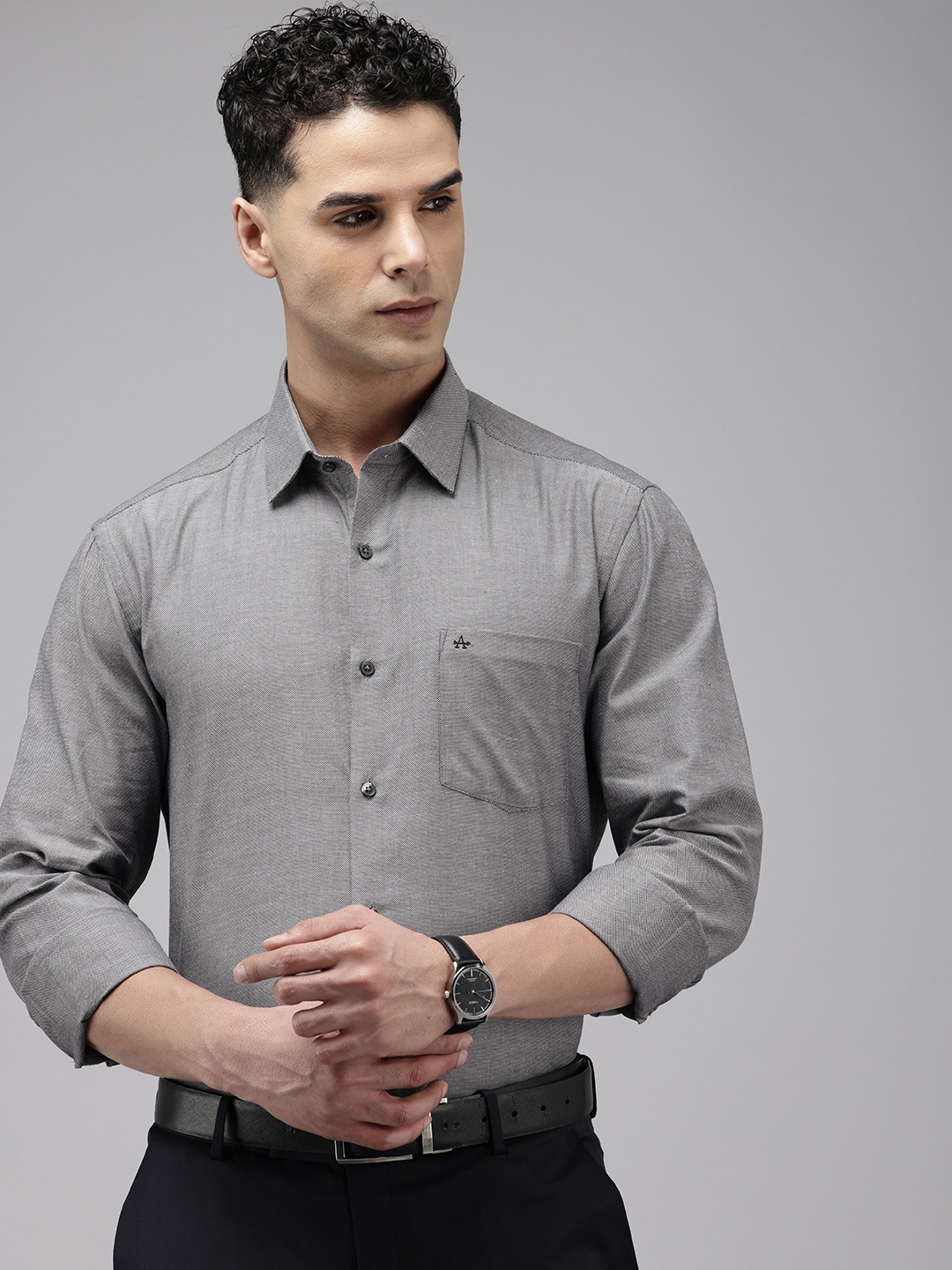 

Arrow Pure Cotton Manhattan Slim Fit Textured Formal Shirt, Grey