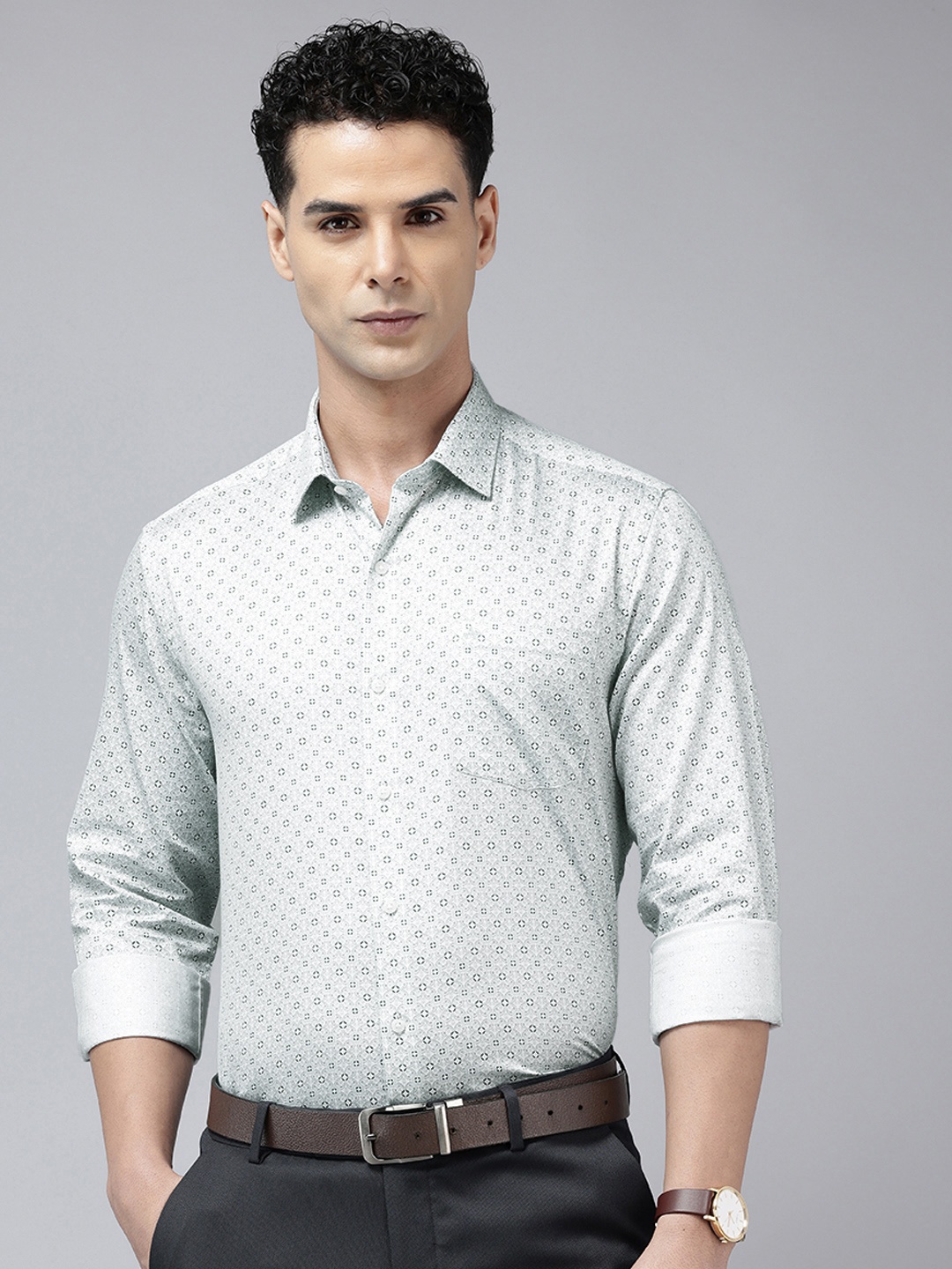 

Arrow Manhattan Slim Fit Printed Pure Cotton Formal Shirt, White