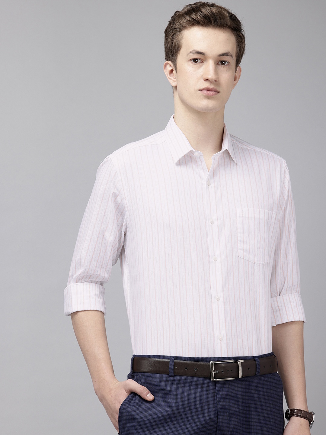 

Arrow Manhattan Slim Fit Striped Pure Cotton Formal Shirt, White