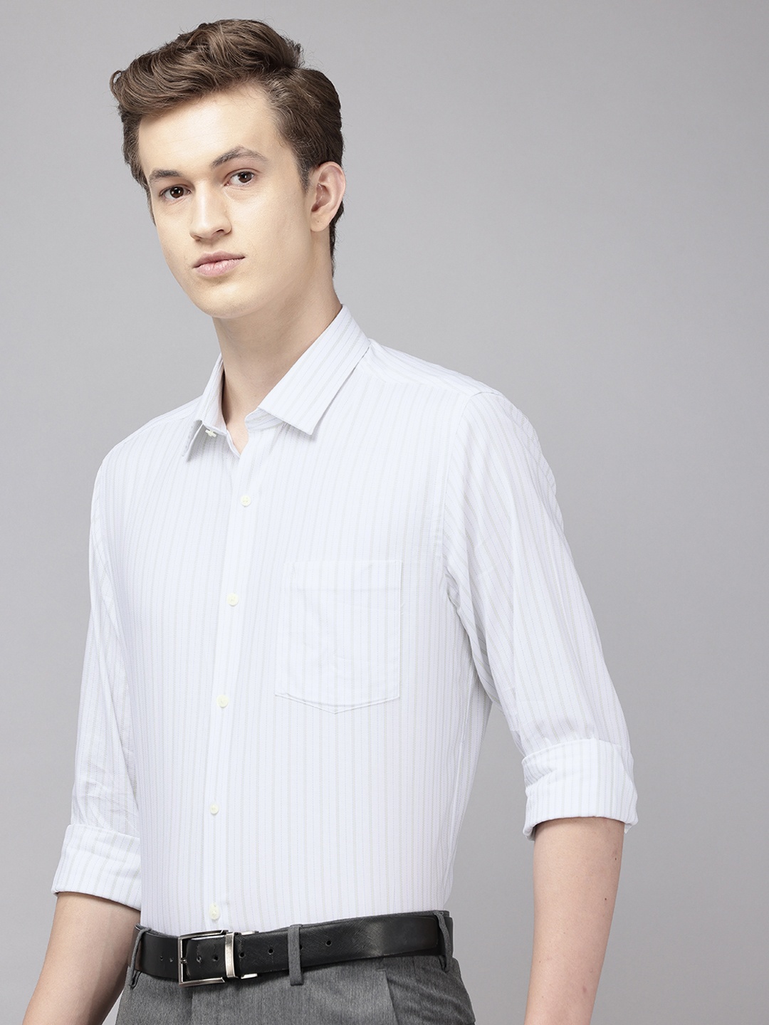 

Arrow Pure Cotton Manhattan Slim Fit Striped Formal Shirt, Green
