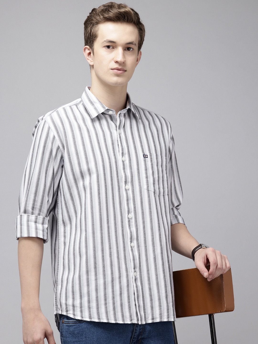 

Arrow Manhattan Slim Fit Striped Pure Cotton Casual Shirt, Grey