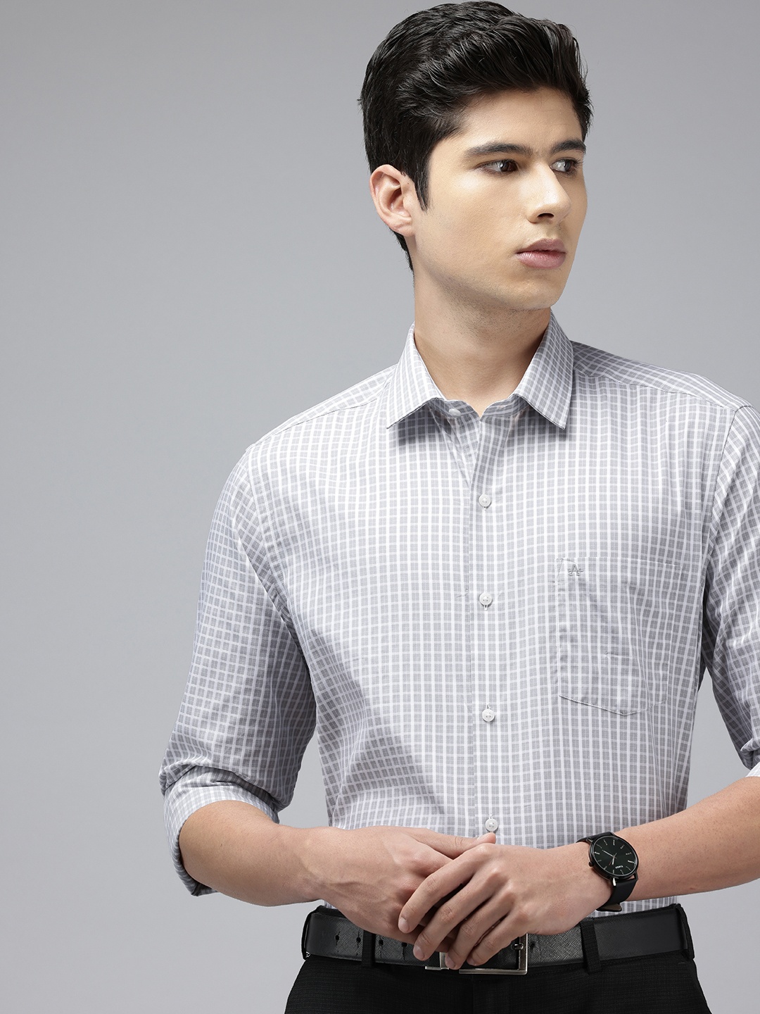

Arrow Pure Cotton Manhattan Slim Fit Opaque Checked Formal Shirt, Grey