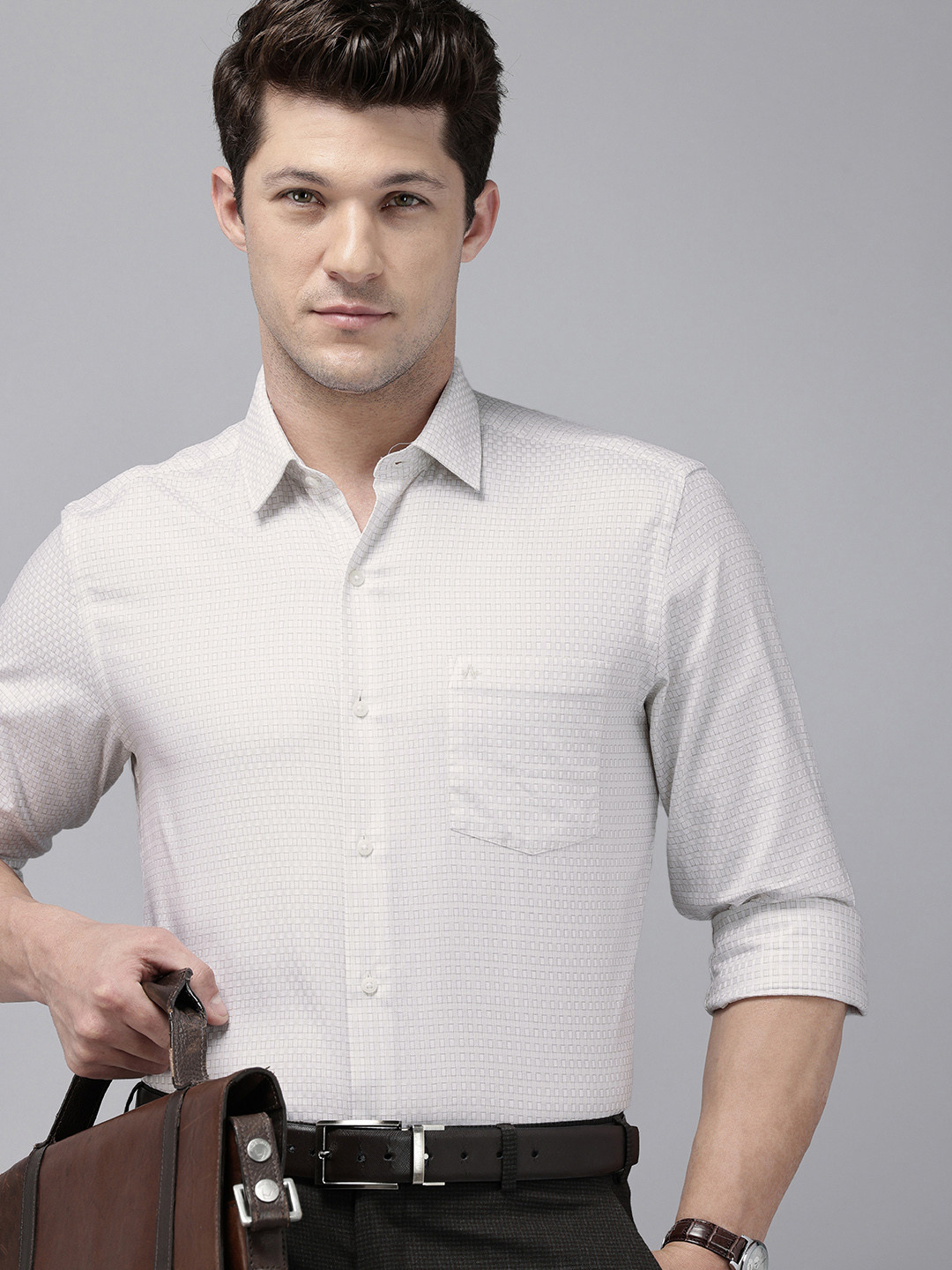 

Arrow Manhattan Slim Fit Self Checked Pure Cotton Formal Shirt, Beige
