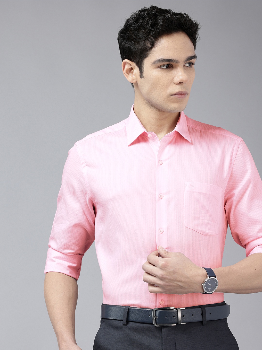 

Arrow Pure Cotton Manhattan Slim Fit Striped Formal Shirt, Pink