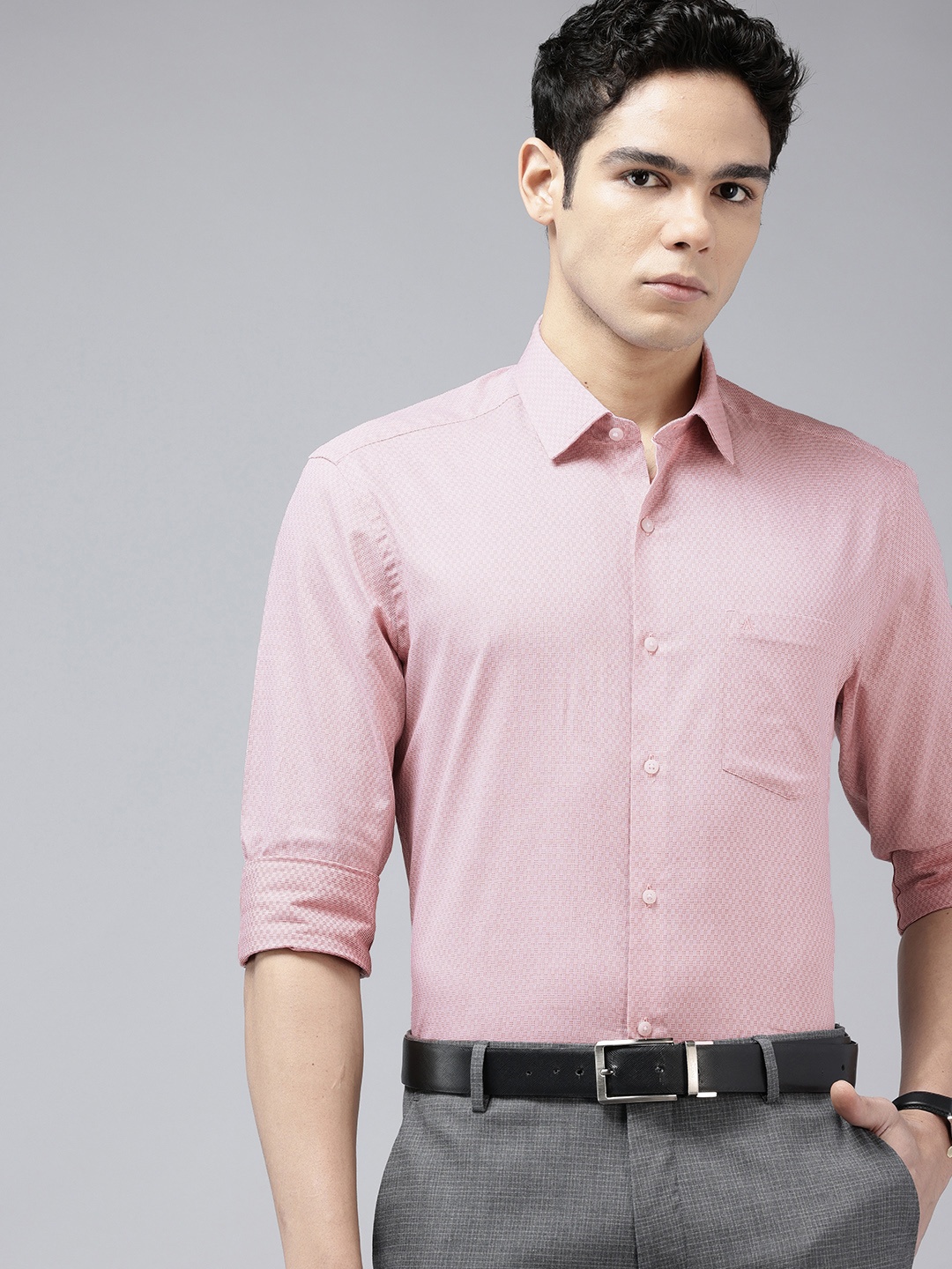 

Arrow Manhattan Slim Fit Textured Pure Cotton Formal Shirt, Red
