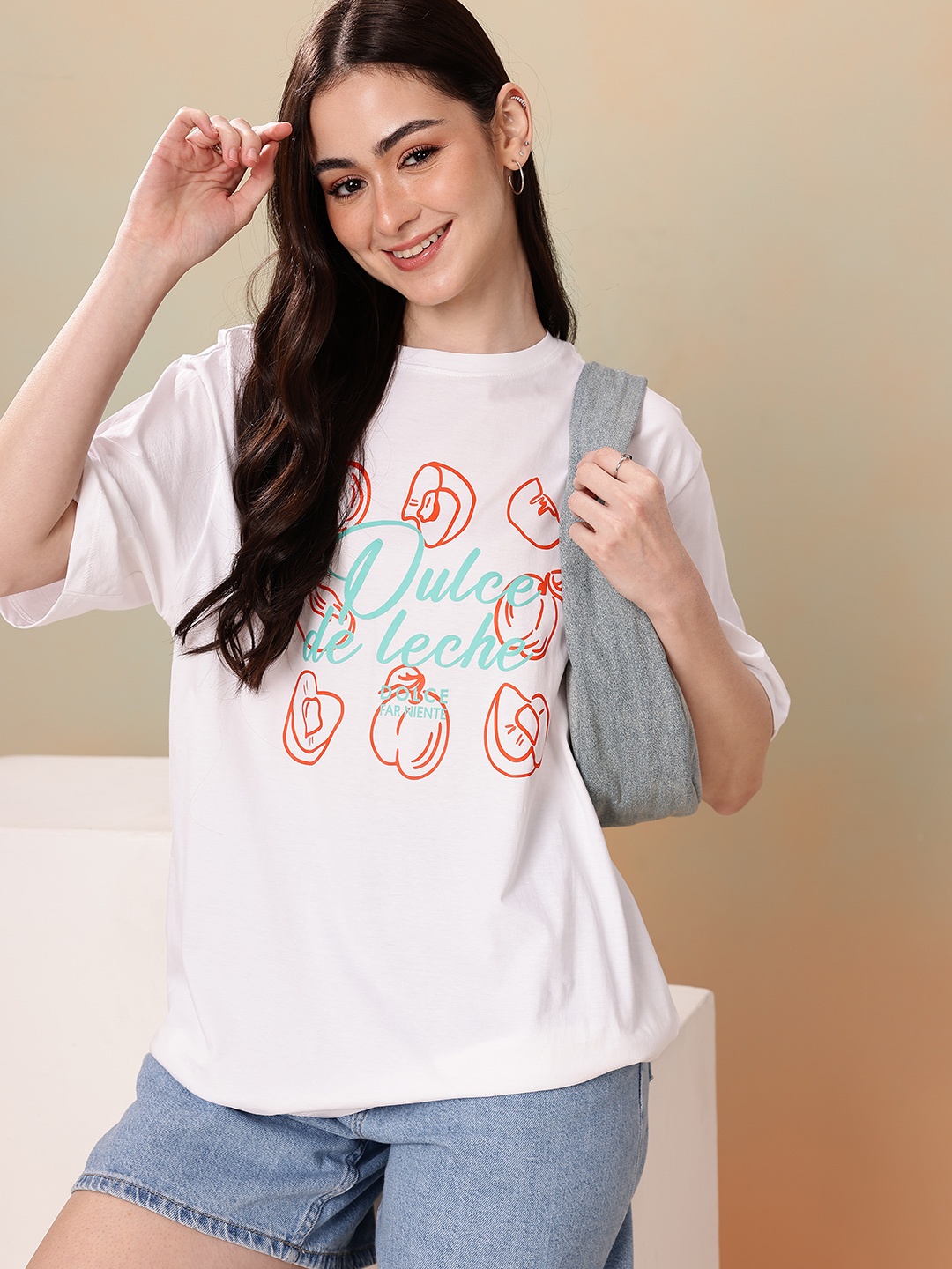 

Mast & Harbour Typography Printed Drop-Shoulder Sleeves Pure Cotton T-shirt, White