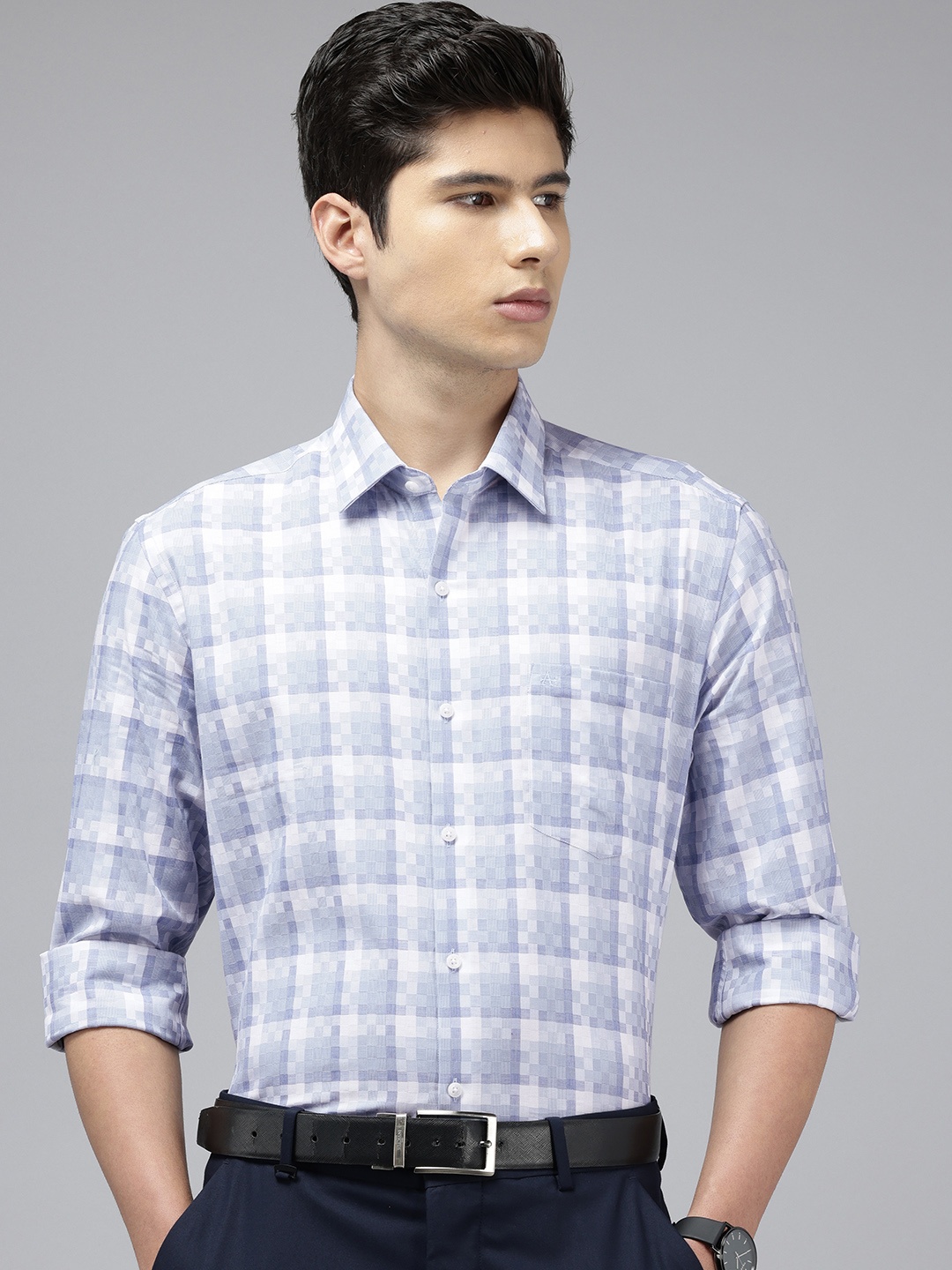 

Arrow Pure Cotton Manhattan Slim Fit Opaque Checked Formal Shirt, Blue