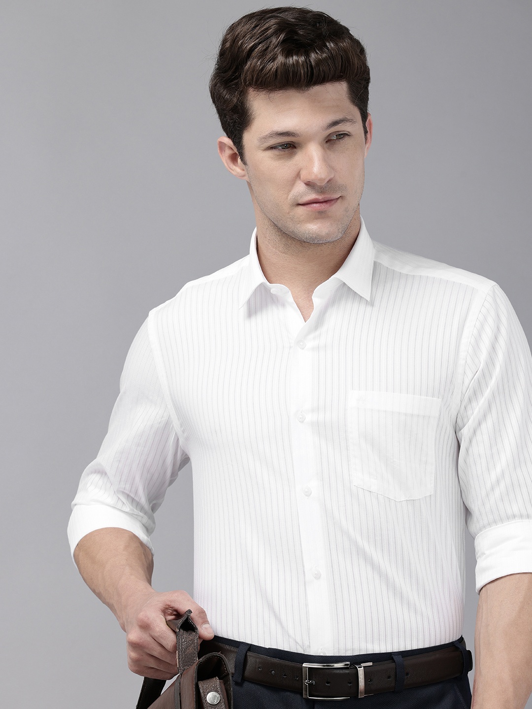 

Arrow Manhattan Slim Fit Self Striped Pure Cotton Formal Shirt, White