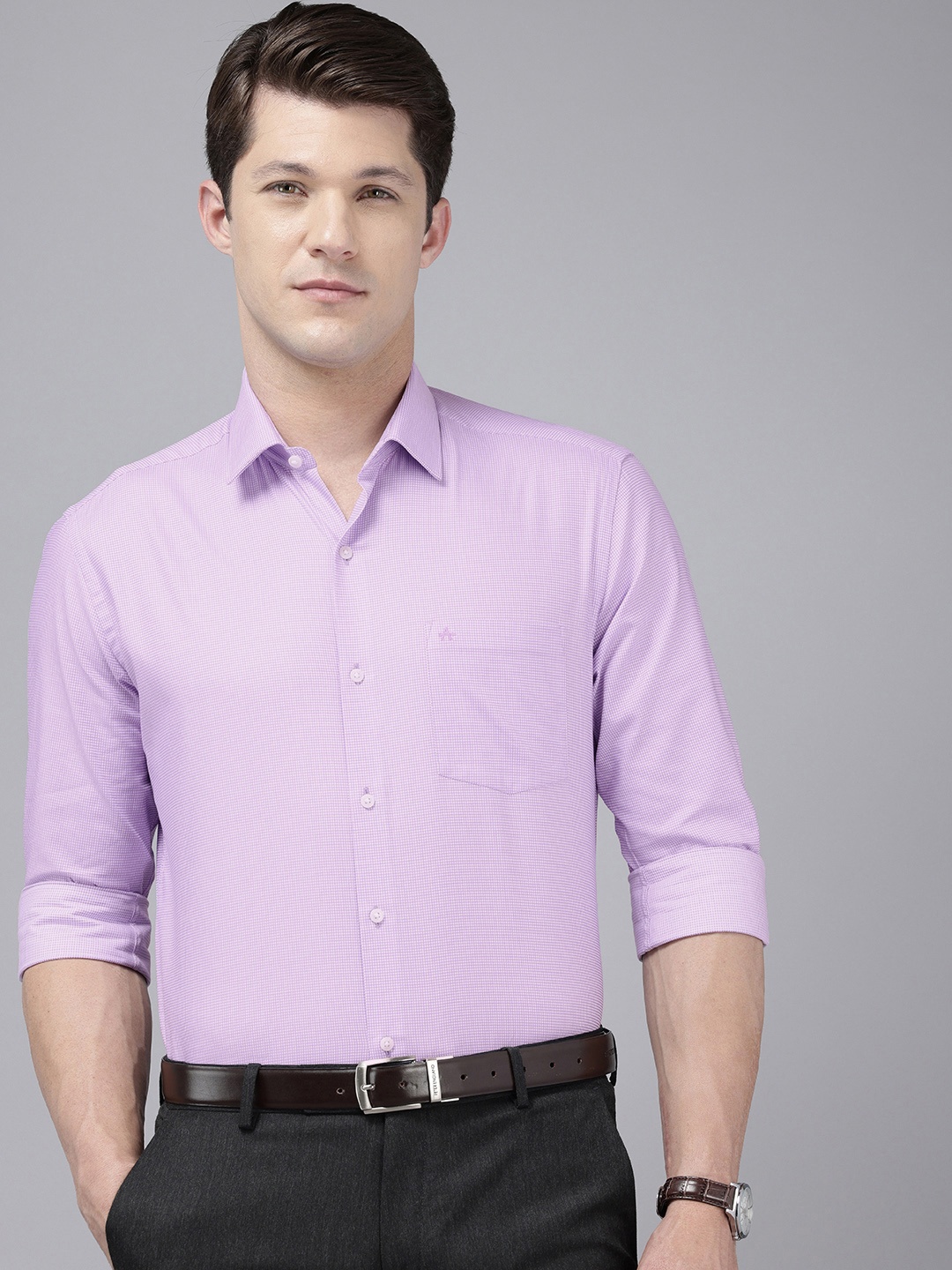 

Arrow Manhattan Slim Fit Self Checked Pure Cotton Formal Shirt, Purple