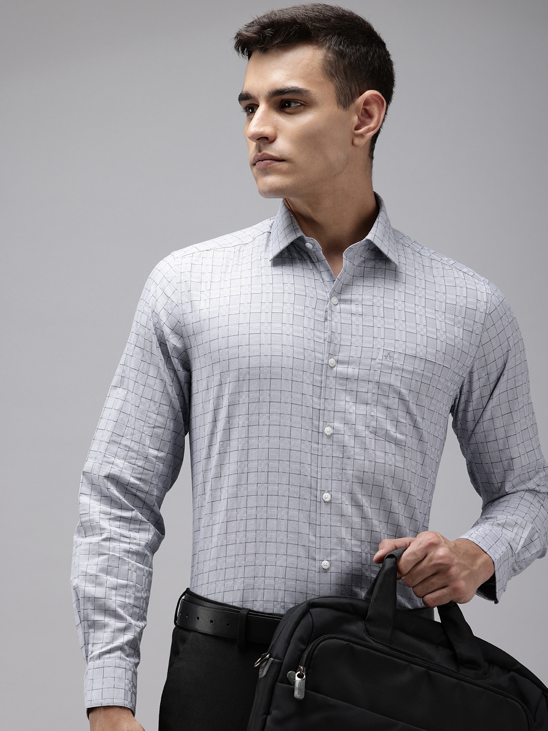 

Arrow Manhattan Slim Fit Checked Pure Cotton Formal Shirt, Grey