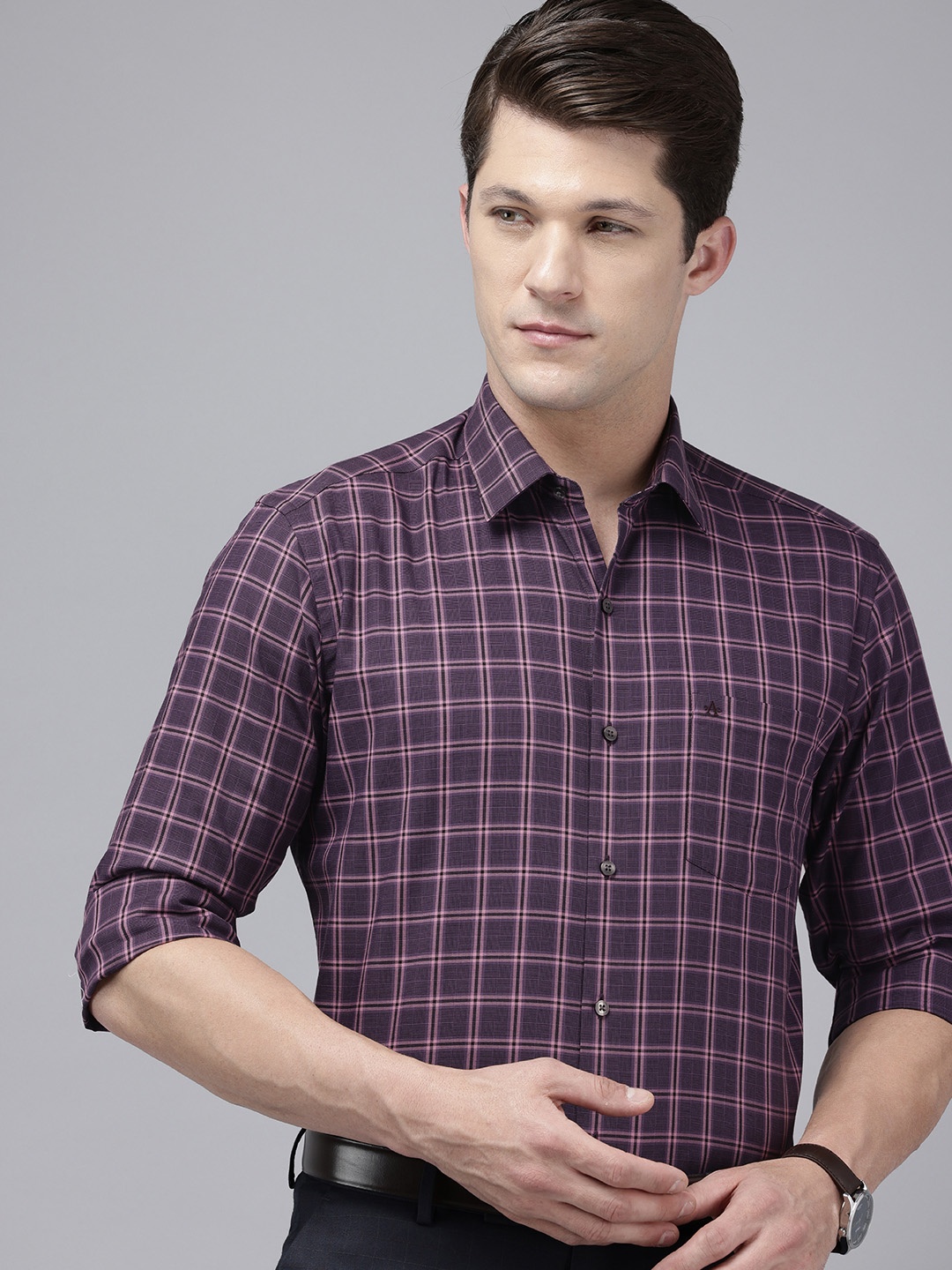 

Arrow Pure Cotton Manhattan Slim Fit Checked Formal Shirt, Purple