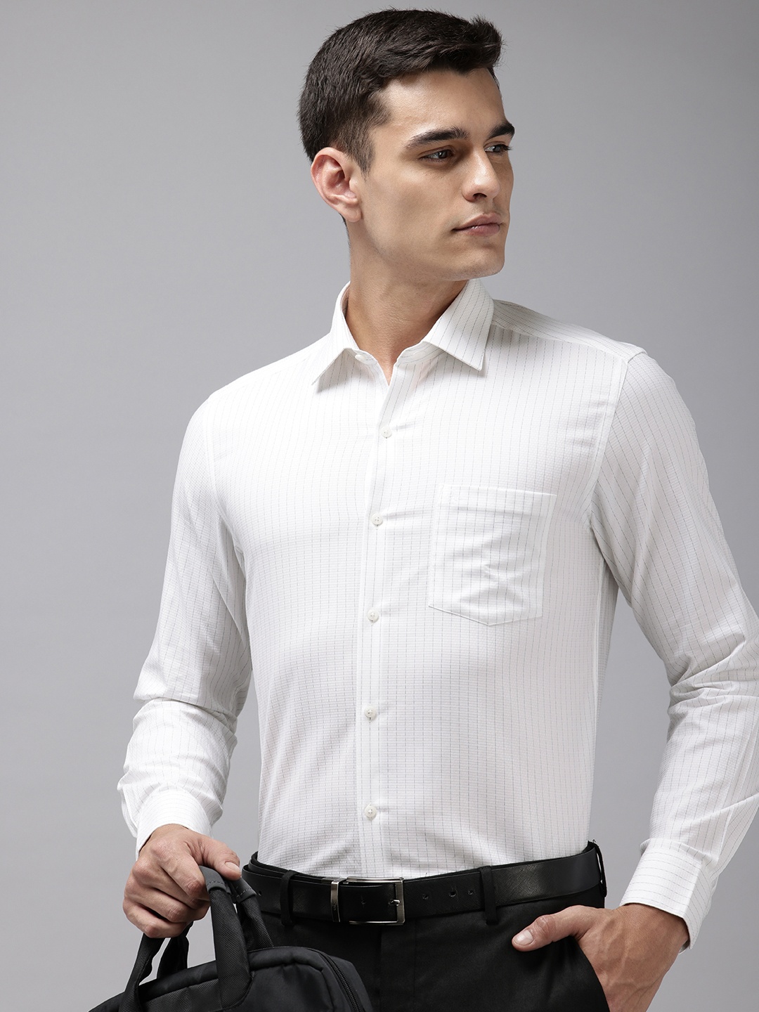 

Arrow Manhattan Slim Fit Striped Pure Cotton Formal Shirt, White