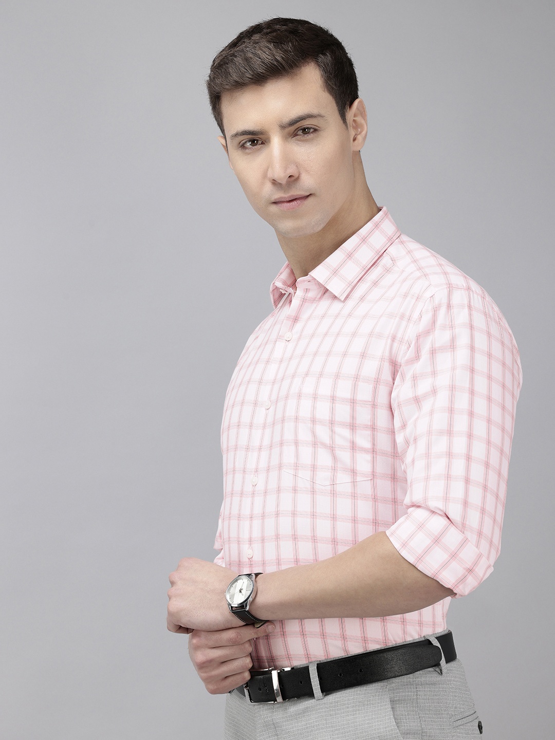 

Arrow Pure Cotton Manhattan Slim Fit Checked Formal Shirt, Peach