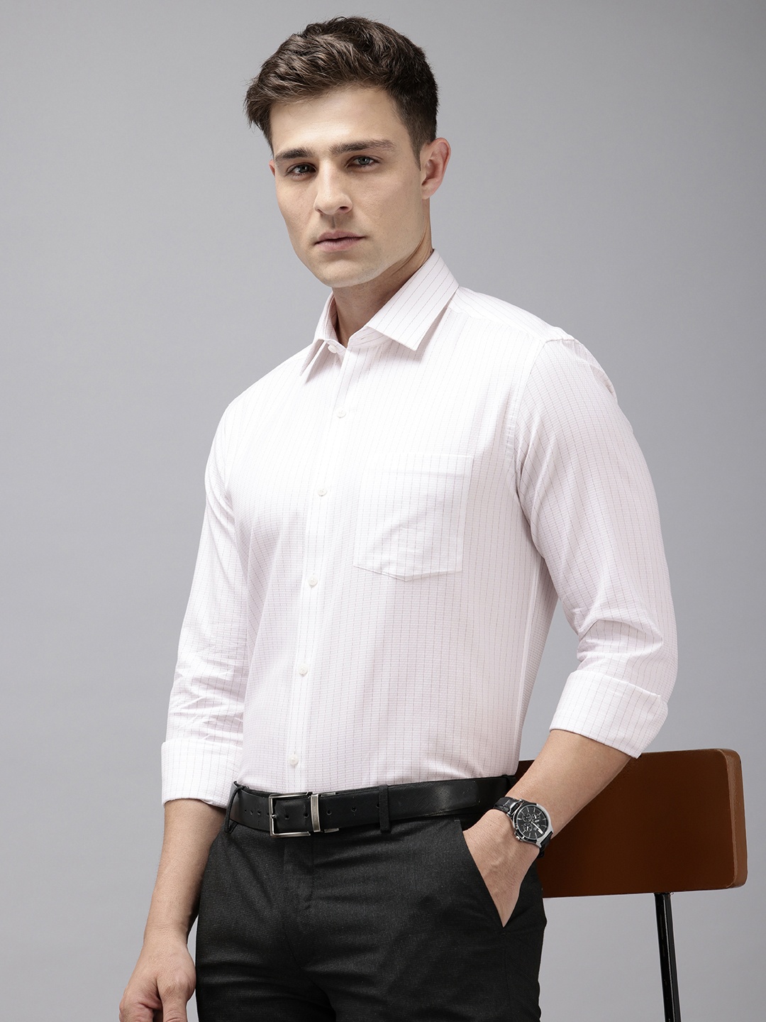 

Arrow Pure Cotton Manhattan Slim Fit Opaque Striped Formal Shirt, White