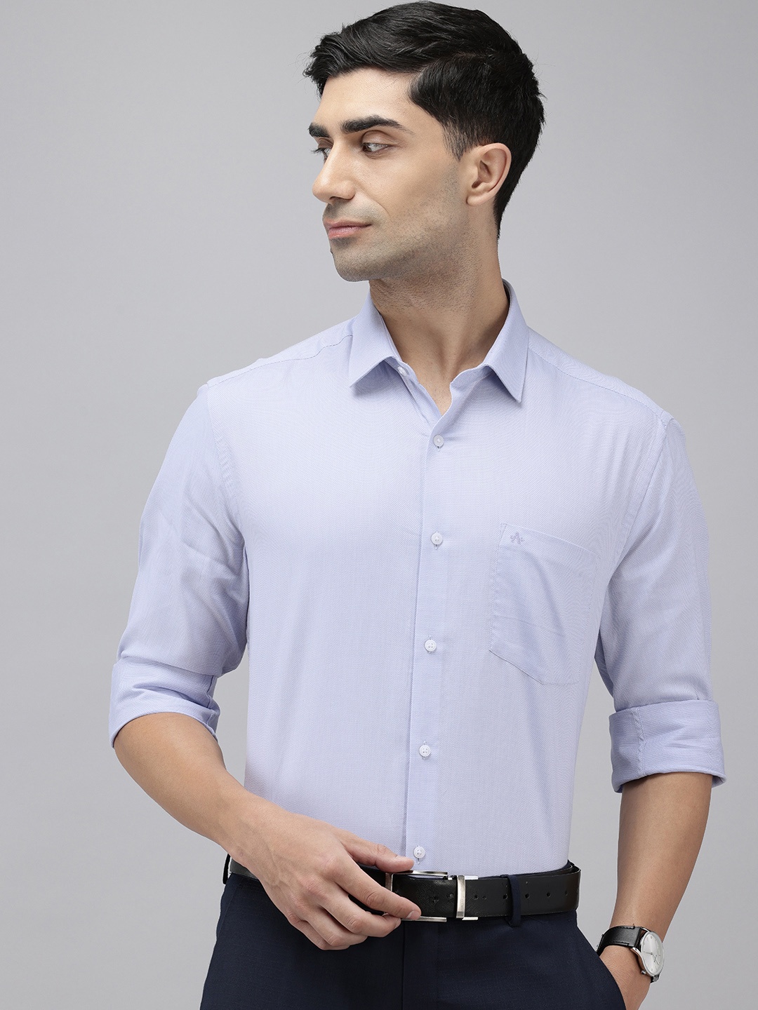 

Arrow Pure Cotton Self Design Manhattan Slim Fit Textured Formal Shirt, Purple