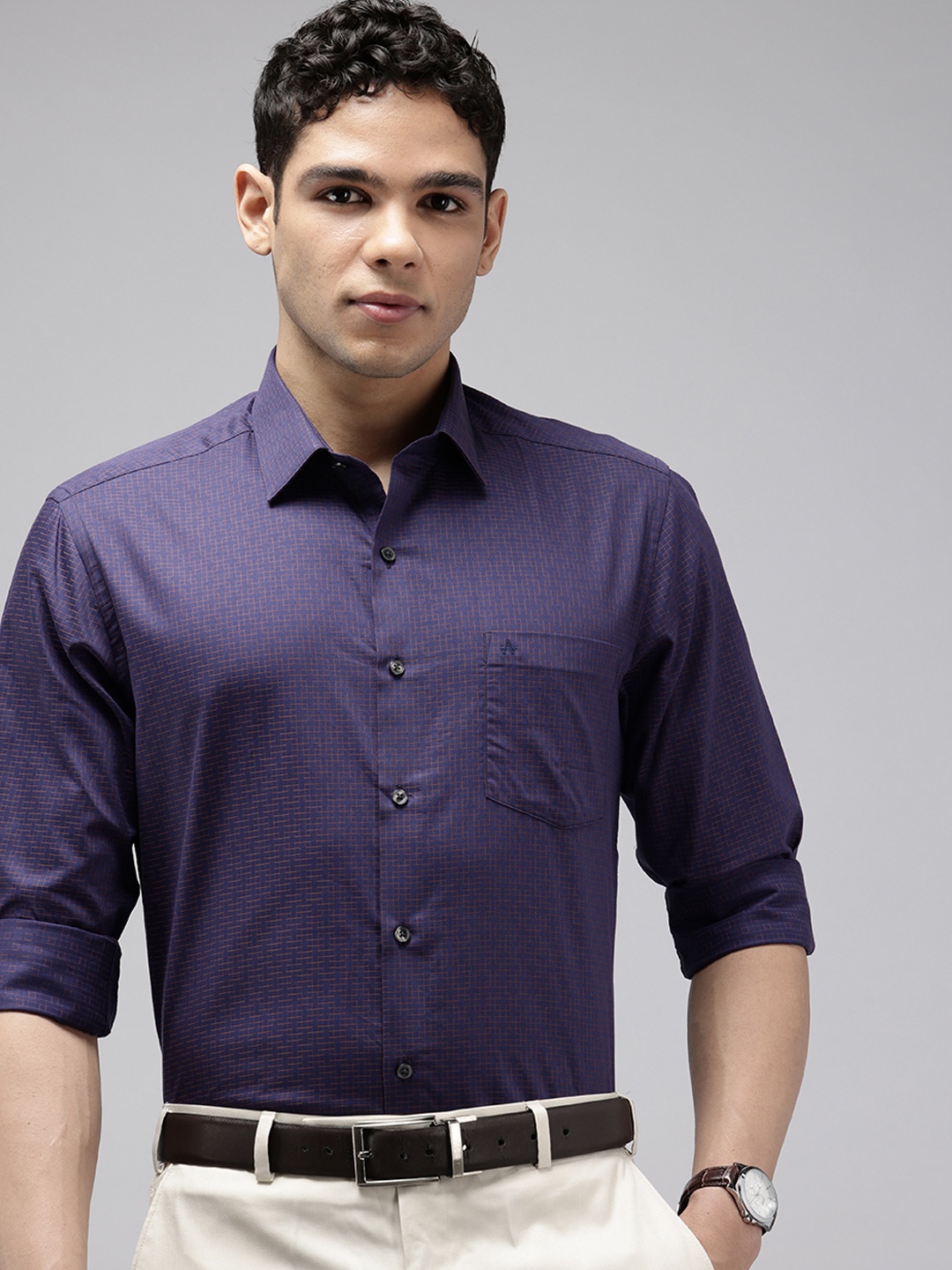 

Arrow Manhattan Slim Fit Checked Pure Cotton Formal Shirt, Purple