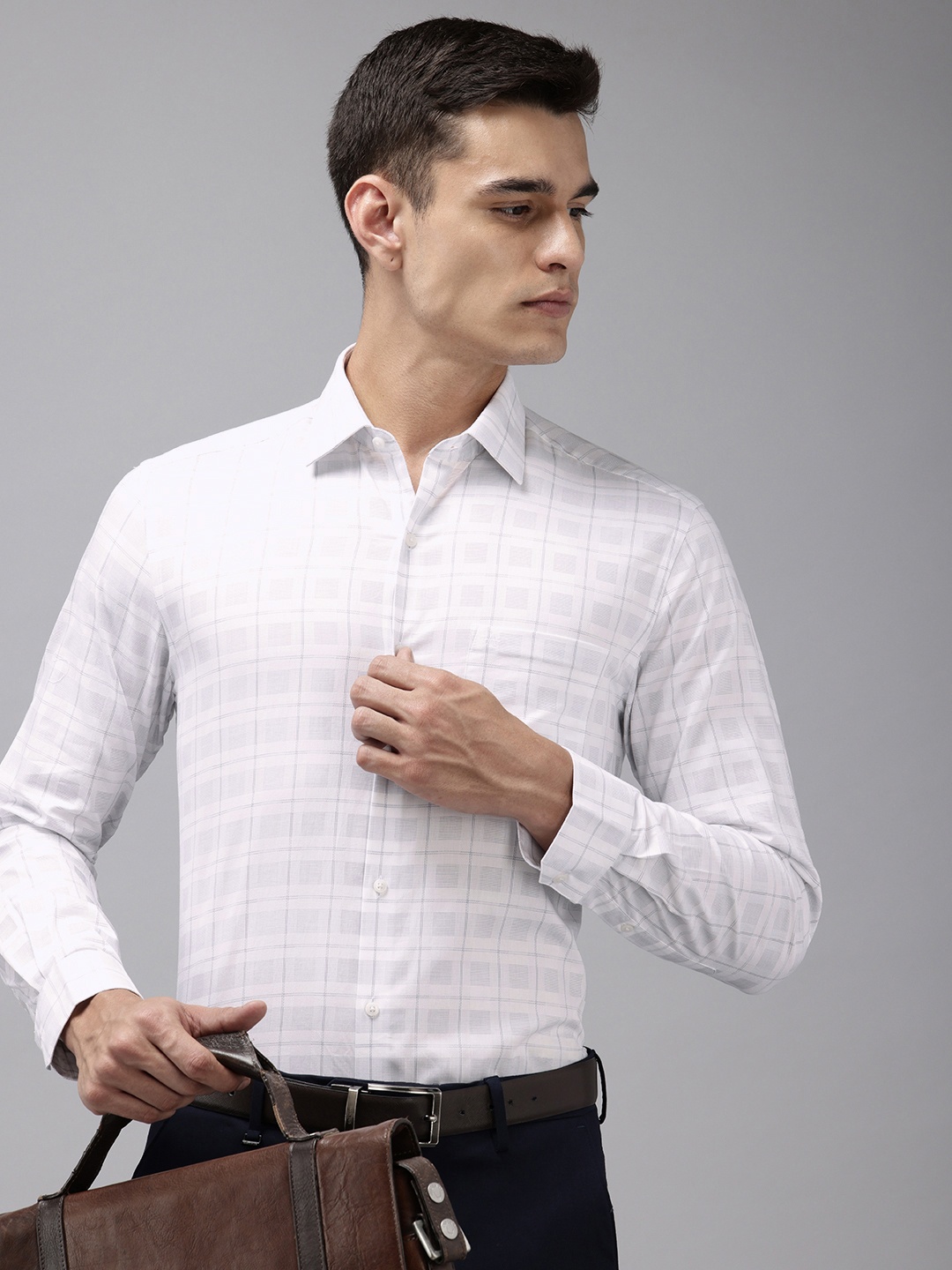 

Arrow Pure Cotton Manhattan Slim Fit Checked Formal Shirt, White