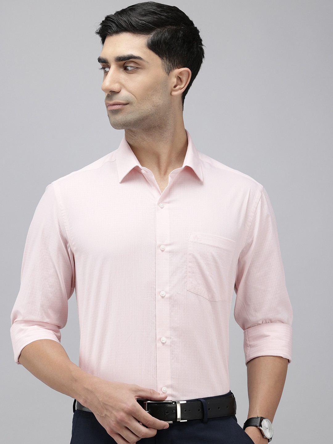 

Arrow Pure Cotton Self Design Manhattan Slim Fit Textured Formal Shirt, Pink