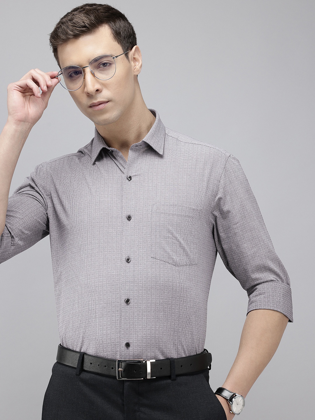 

Arrow Pure Cotton Manhattan Slim Fit Checked Formal Shirt, Grey
