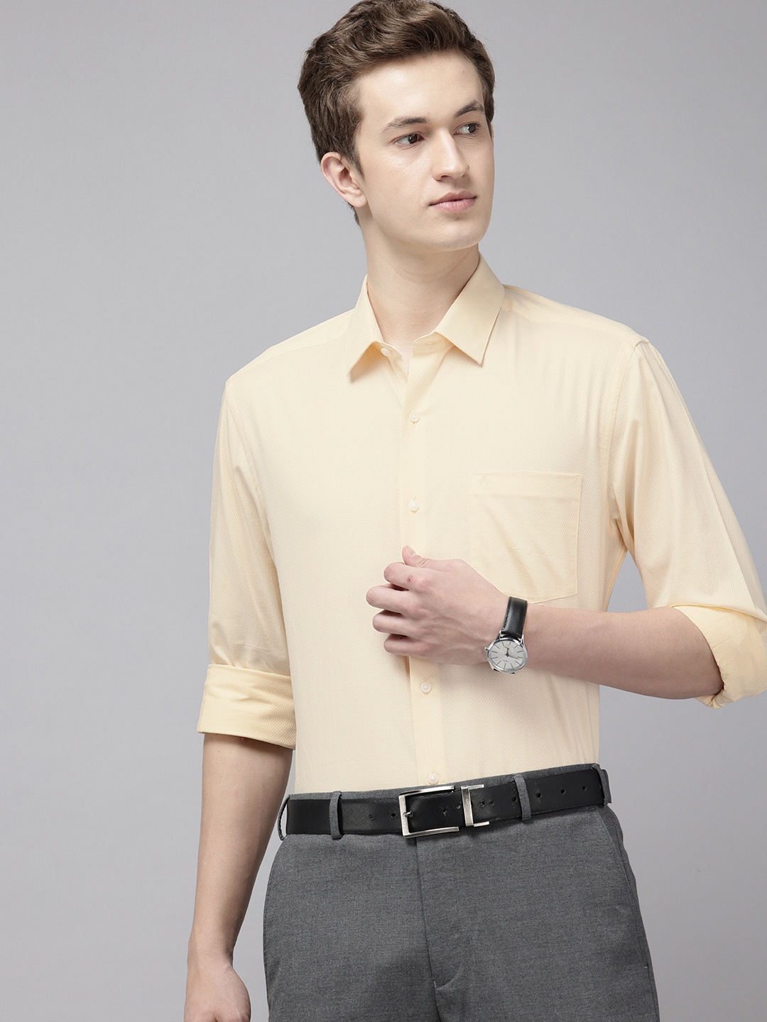 

Arrow Manhattan Slim Fit Textured Pure Cotton Formal Shirt, Yellow