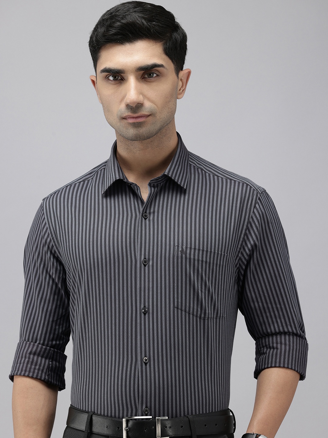 

Arrow Manhattan Slim Fit Self Striped Pure Cotton Formal Shirt, Grey