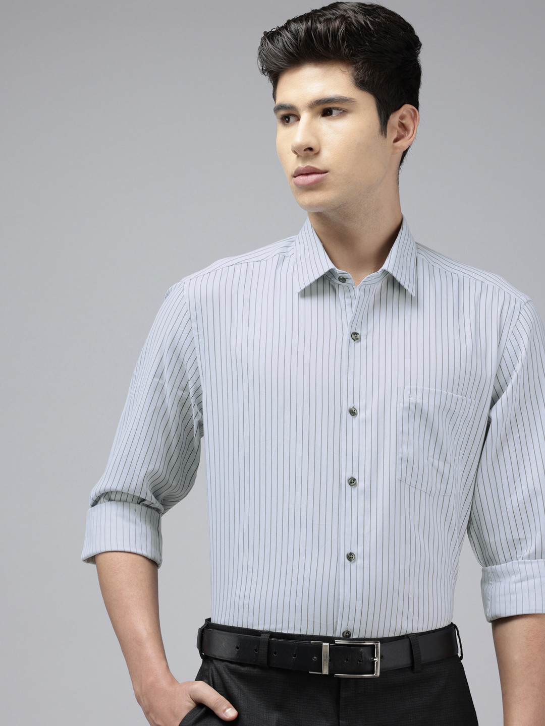 

Arrow Manhattan Slim Fit Self Striped Pure Cotton Formal Shirt, Grey