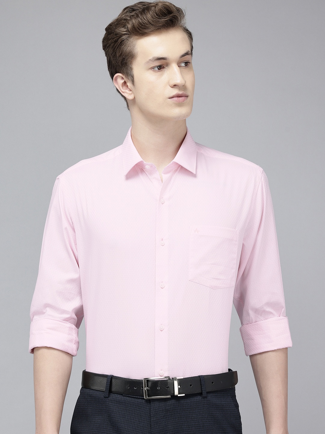 

Arrow Manhattan Slim Fit Opaque Self Design Textured Pure Cotton Formal Shirt, Pink