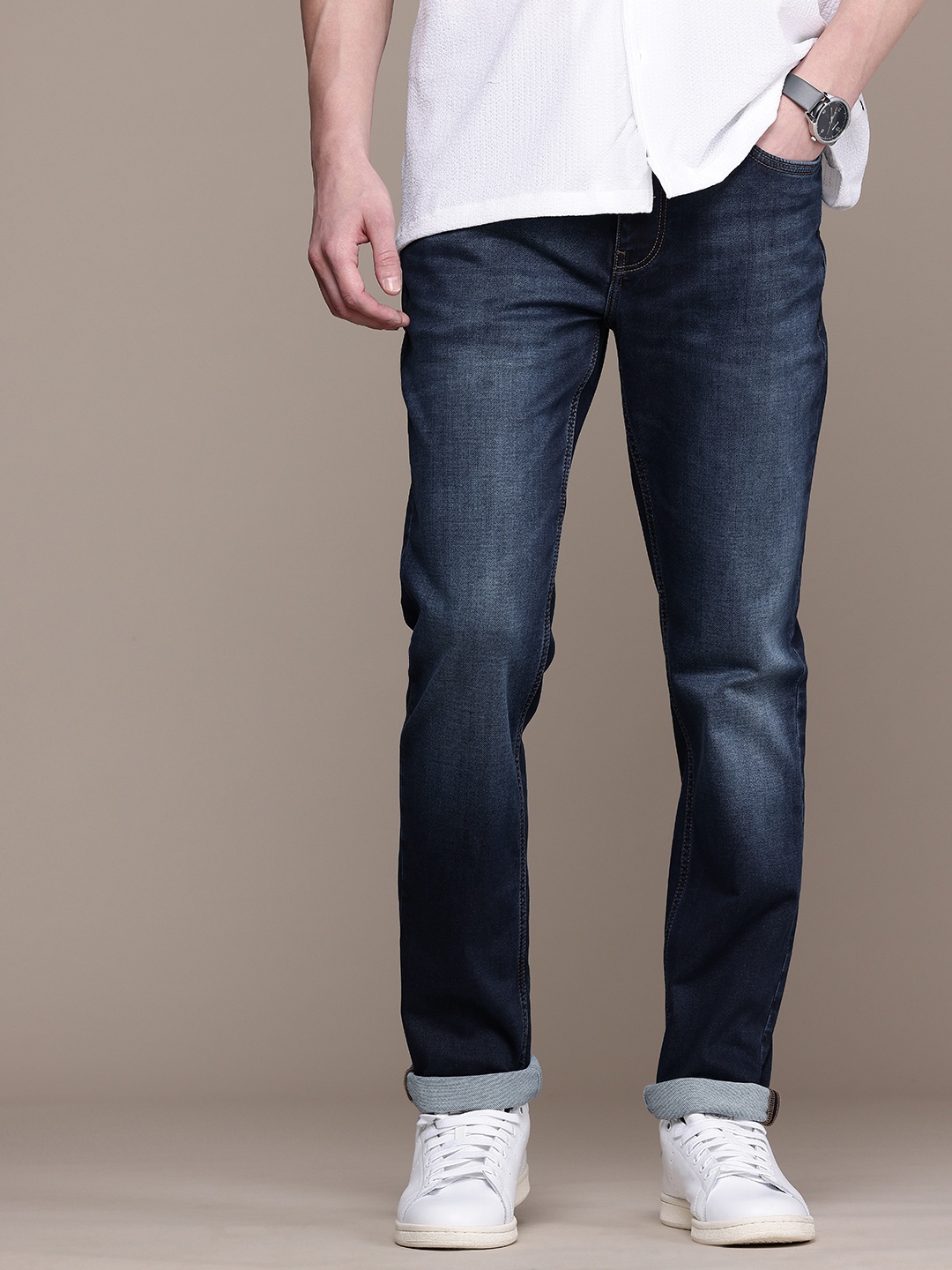 Nautica Men Slim Fit Heavy Fade Stretchable Jeans, Blue
